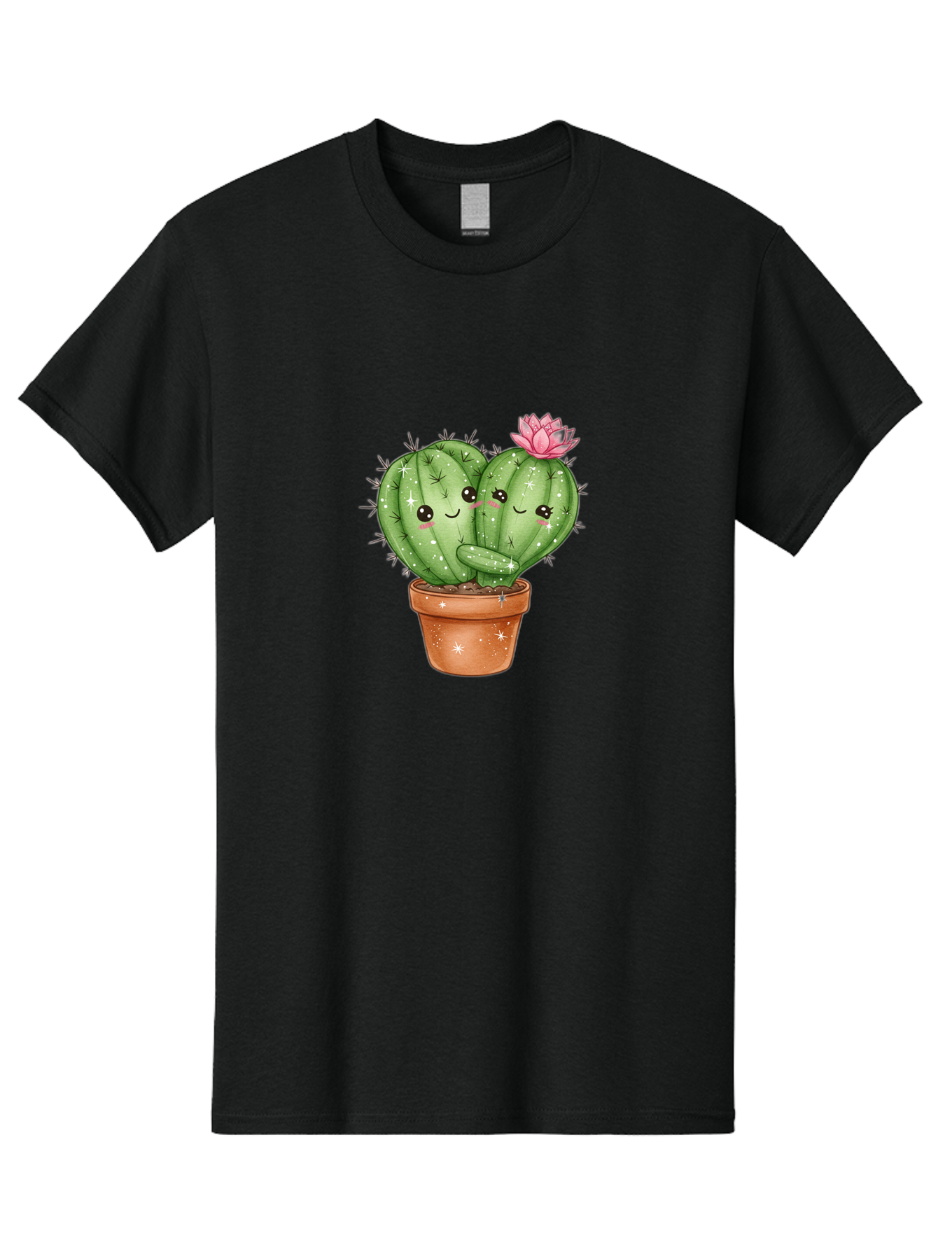 Cuddly-Cactus Men'S Graphic Tee, 100% Cotton, Comfortable Casual Summer Wear, Machine Washable, Cute Cacti, Cuddling Cacti, Cartoon Cactus, Adorable Plants, Potted Cactus, Pink Flower, Smiling Faces, Kawaii Art, Cactus Love, Cartoon Hearts, Bac954