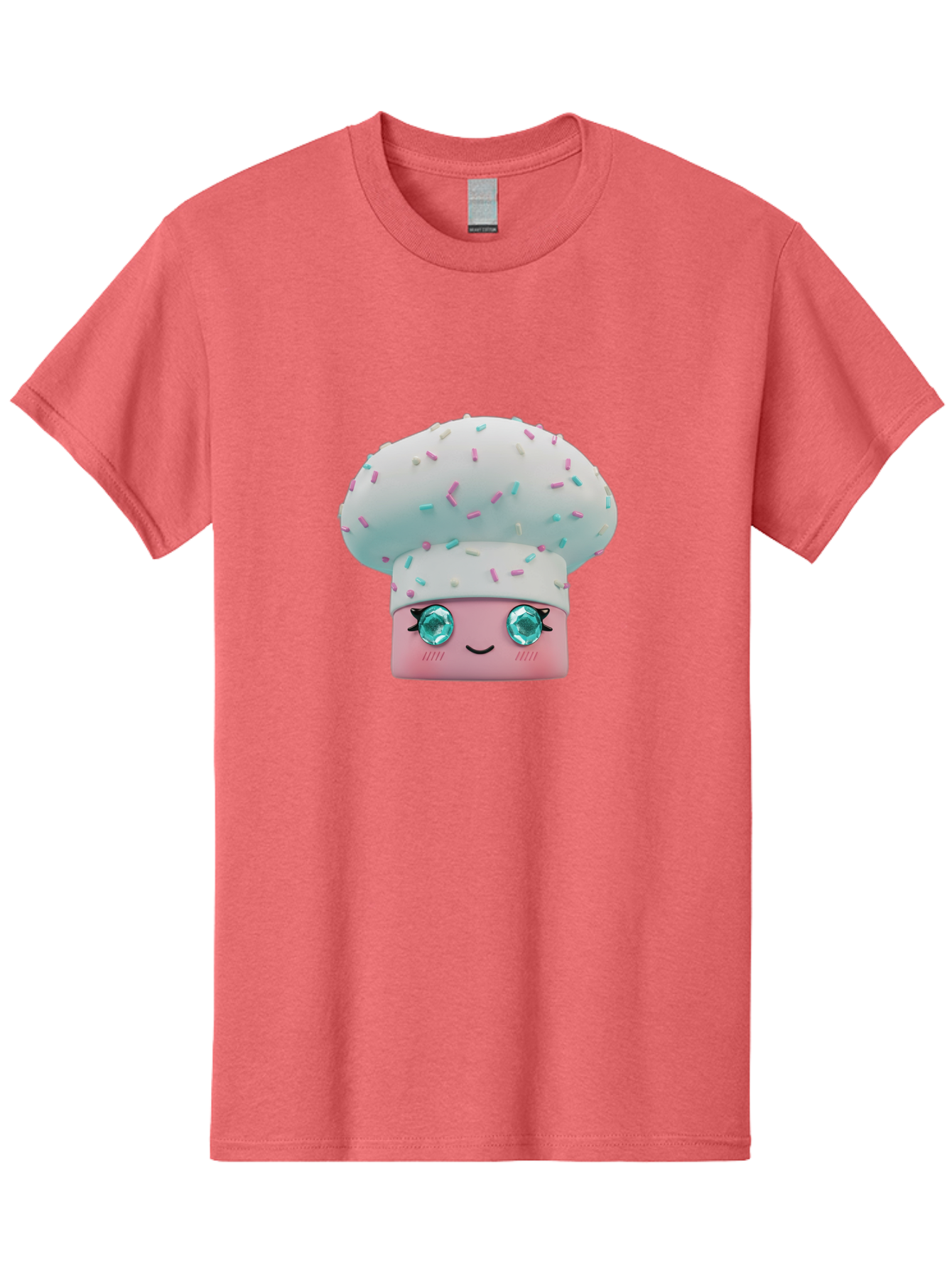Cup-Cake Men'S Graphic Tee, 100% Cotton, Comfortable Casual Summer Wear, Machine Washable, Smiling Cupcake, Cute Treats, Sweet Tooth, Pastel Colors, Gemstone Eyes, Cartoon Character, Bakery Delight, Dessert Love, Whimsical Design, Bac955