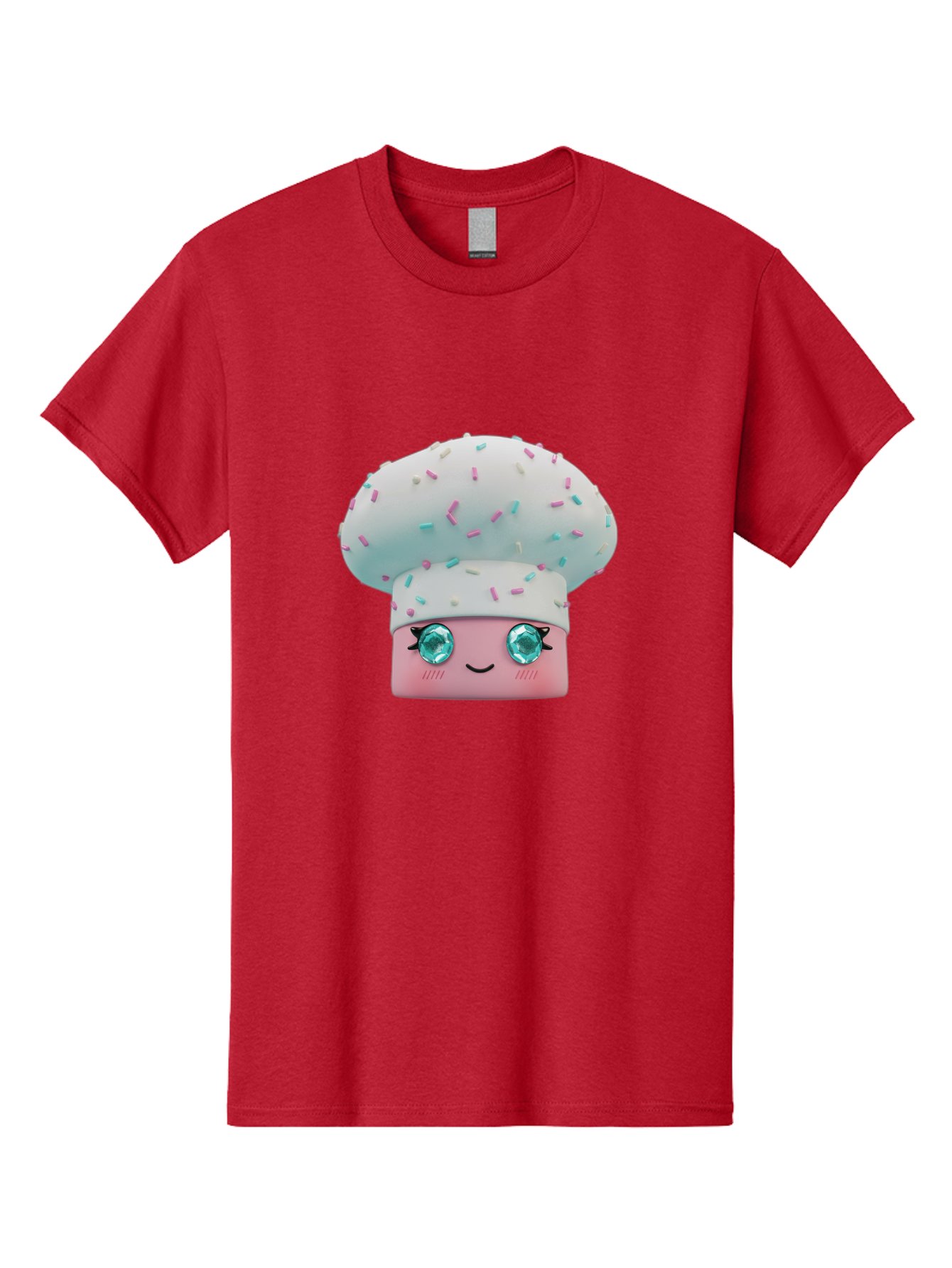 Cup-Cake Men'S Graphic Tee, 100% Cotton, Comfortable Casual Summer Wear, Machine Washable, Smiling Cupcake, Cute Treats, Sweet Tooth, Pastel Colors, Gemstone Eyes, Cartoon Character, Bakery Delight, Dessert Love, Whimsical Design, Bac955