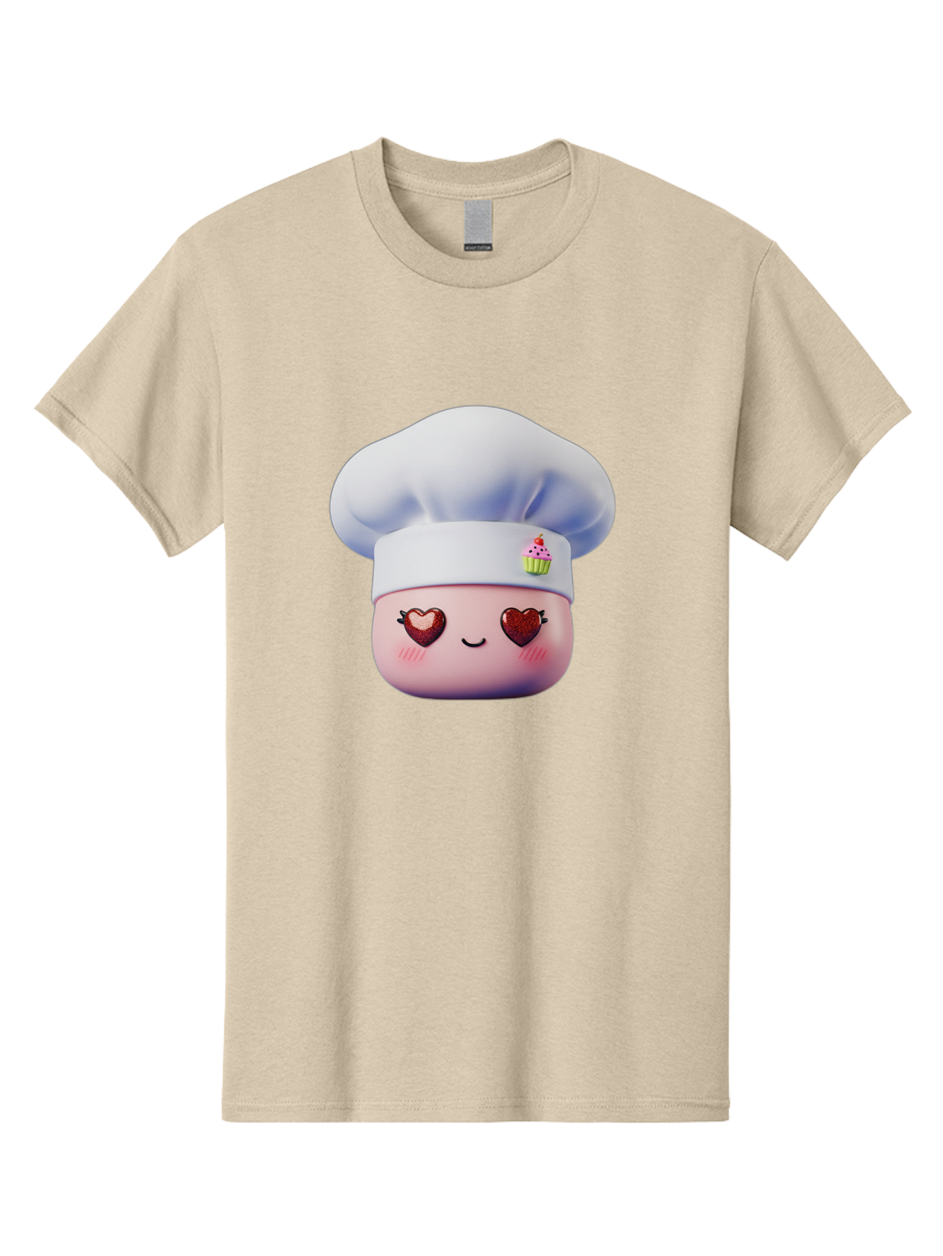 Cupcake-Chef Men'S Graphic Tee, 100% Cotton, Comfortable Casual Summer Wear, Machine Washable, Cartoon Chef, Baker Character, Sweet Treats, Heart-Shaped Eyes, Dessert Design, Baking Love, Pastry Chef Hat, Cute Pastel Colors, Whimsical Bakery Bac956