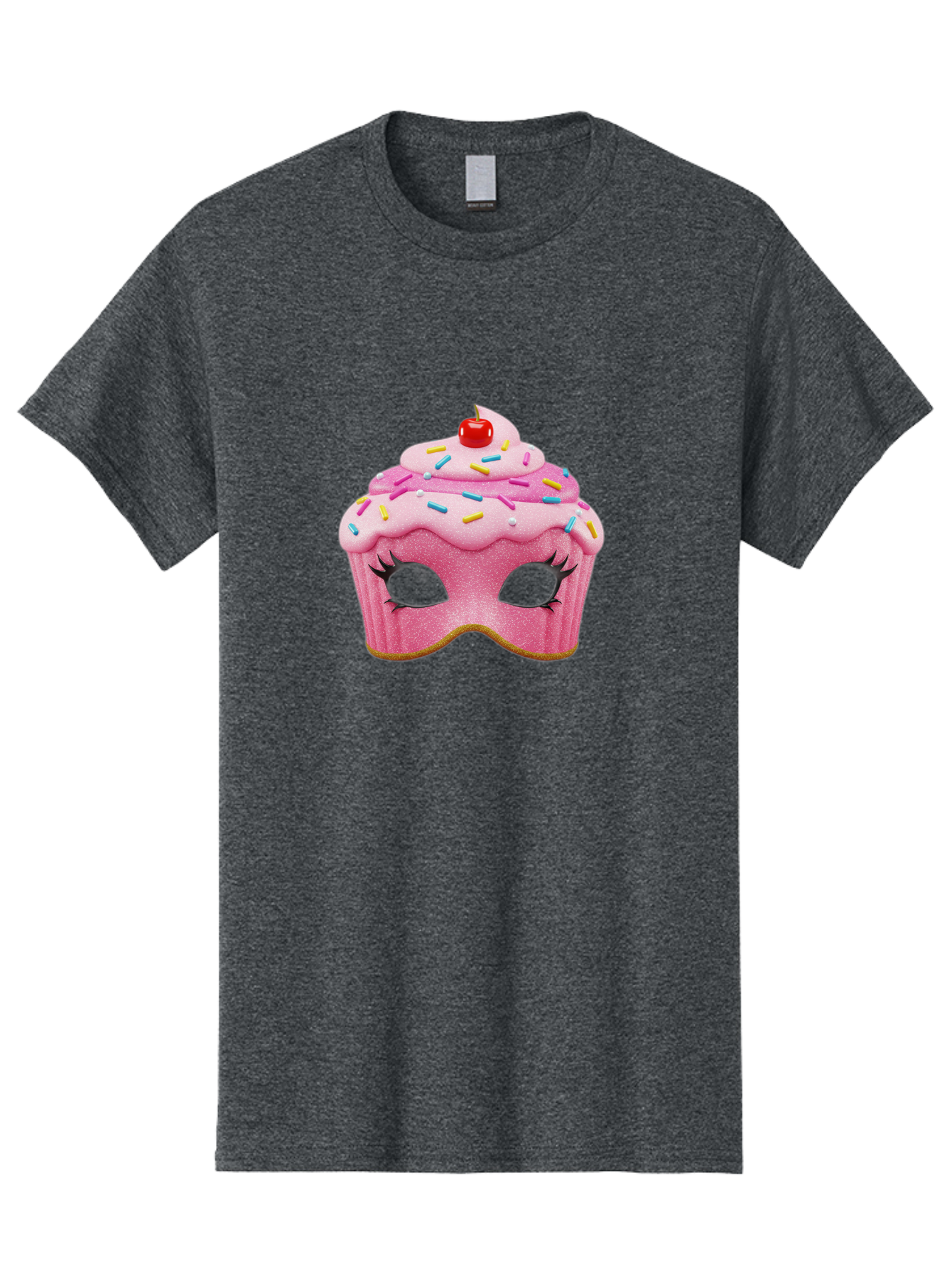 Cupcake-Mask Men'S Graphic Tee, 100% Cotton, Comfortable Casual Summer Wear, Machine Washable, Pink Cupcake Mask, Decorative Mask, Frosting And Sprinkles, Eye Holes, Mascara Lashes, Cherry On Top, Sweet Treats, Party Accessories, Costume Masks Bac957