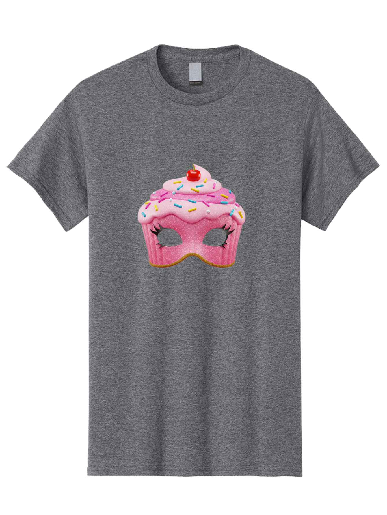 Cupcake-Mask Men'S Graphic Tee, 100% Cotton, Comfortable Casual Summer Wear, Machine Washable, Pink Cupcake Mask, Decorative Mask, Frosting And Sprinkles, Eye Holes, Mascara Lashes, Cherry On Top, Sweet Treats, Party Accessories, Costume Masks Bac957