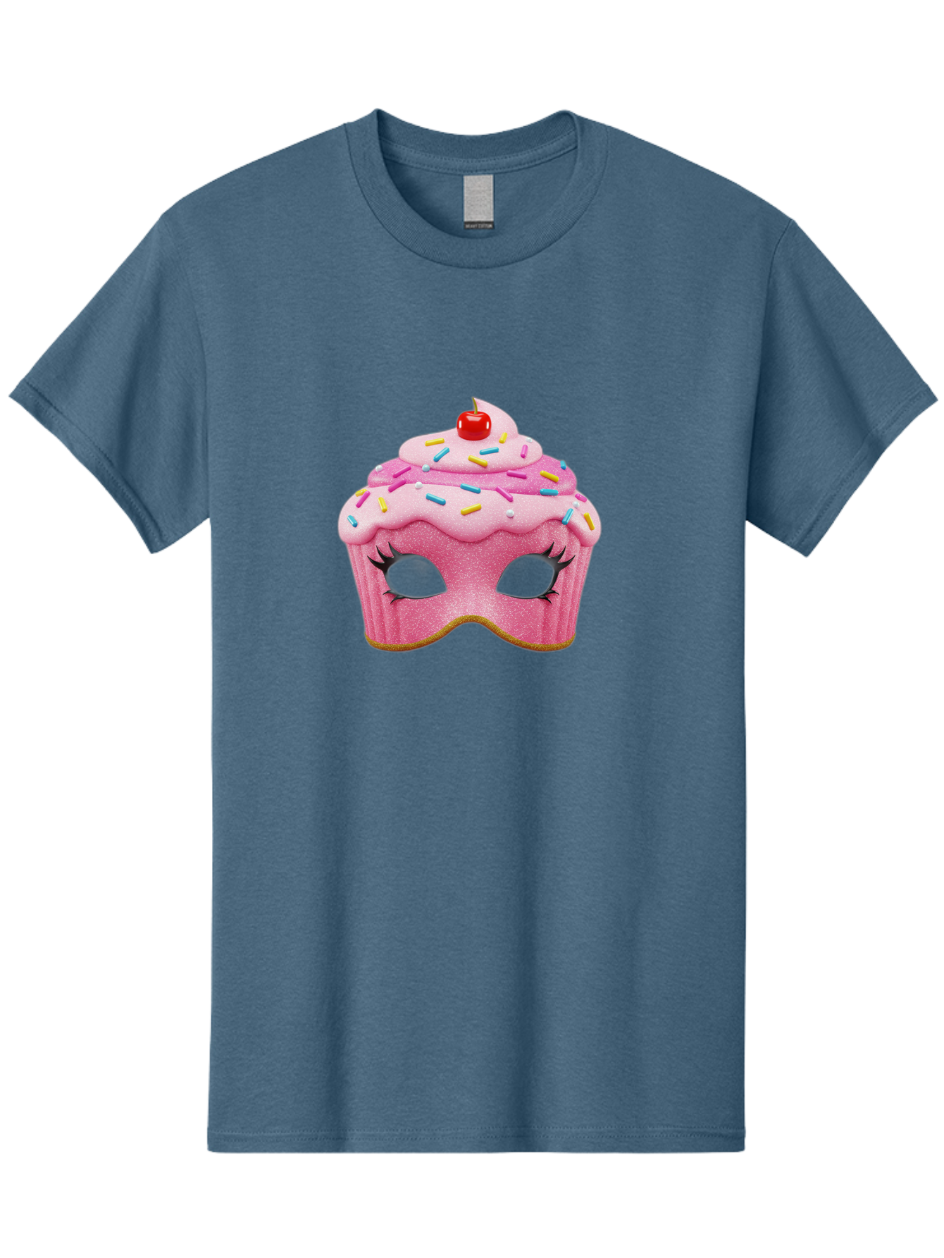 Cupcake-Mask Men'S Graphic Tee, 100% Cotton, Comfortable Casual Summer Wear, Machine Washable, Pink Cupcake Mask, Decorative Mask, Frosting And Sprinkles, Eye Holes, Mascara Lashes, Cherry On Top, Sweet Treats, Party Accessories, Costume Masks Bac957