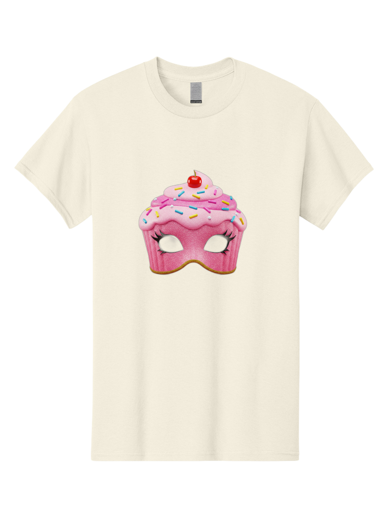 Cupcake-Mask Men'S Graphic Tee, 100% Cotton, Comfortable Casual Summer Wear, Machine Washable, Pink Cupcake Mask, Decorative Mask, Frosting And Sprinkles, Eye Holes, Mascara Lashes, Cherry On Top, Sweet Treats, Party Accessories, Costume Masks Bac957
