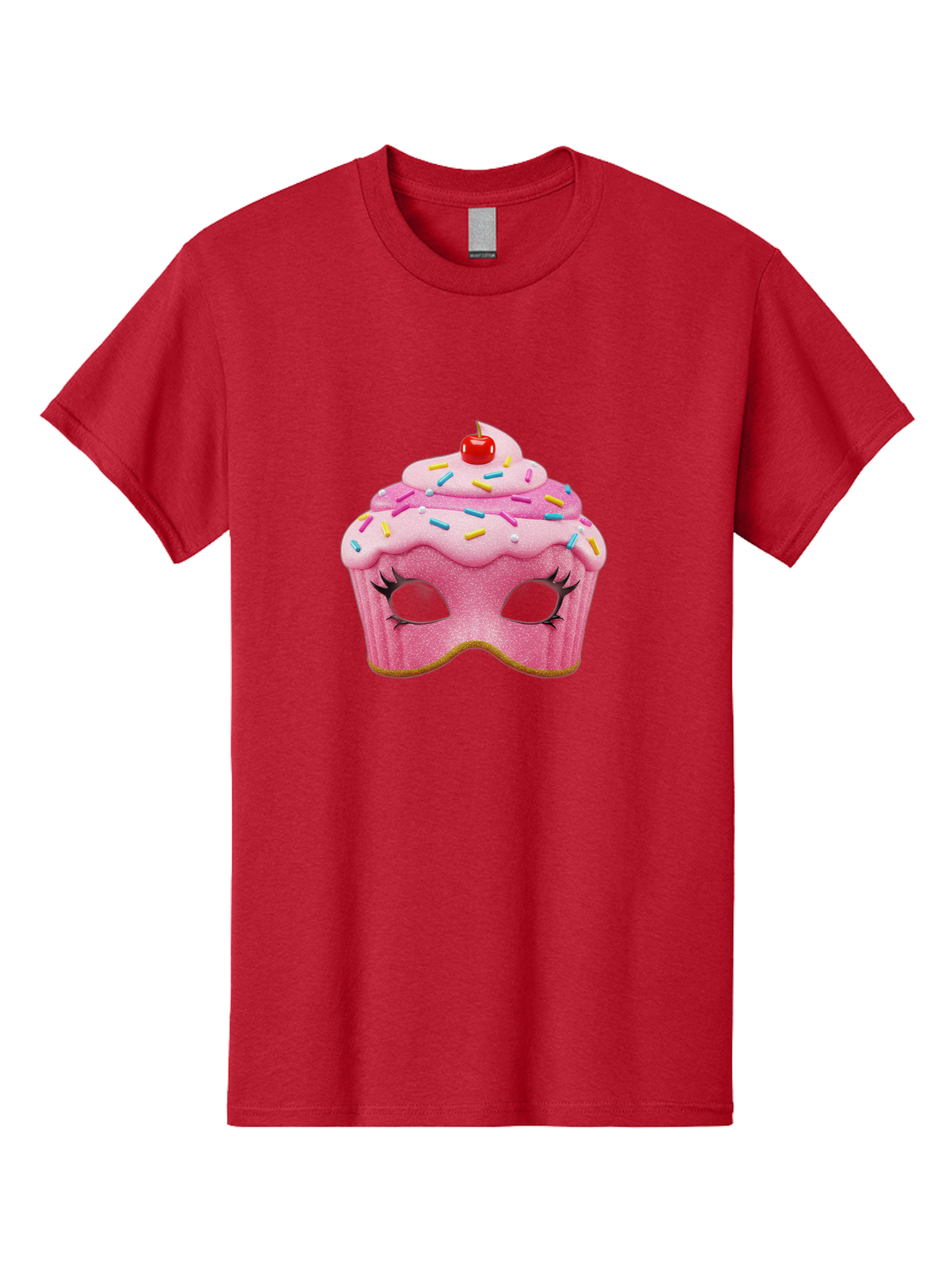 Cupcake-Mask Men'S Graphic Tee, 100% Cotton, Comfortable Casual Summer Wear, Machine Washable, Pink Cupcake Mask, Decorative Mask, Frosting And Sprinkles, Eye Holes, Mascara Lashes, Cherry On Top, Sweet Treats, Party Accessories, Costume Masks Bac957