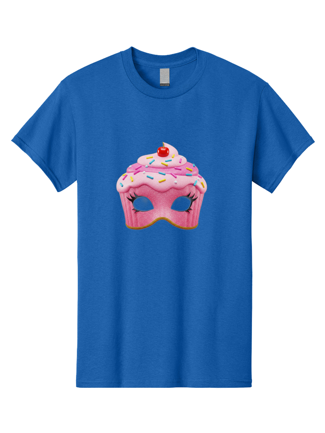 Cupcake-Mask Men'S Graphic Tee, 100% Cotton, Comfortable Casual Summer Wear, Machine Washable, Pink Cupcake Mask, Decorative Mask, Frosting And Sprinkles, Eye Holes, Mascara Lashes, Cherry On Top, Sweet Treats, Party Accessories, Costume Masks Bac957