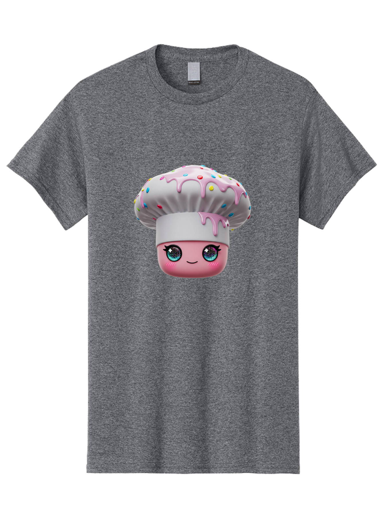 Cupcake Men'S Graphic Tee, 100% Cotton, Comfortable Casual Summer Wear, Machine Washable, Cartoon Cupcake, Cute Face, Sparkly Eyes, Pastel Colors, Sweet Treat, Dessert Illustration, Whimsical Design, Bakery Art, Foodie Graphics, Bac958