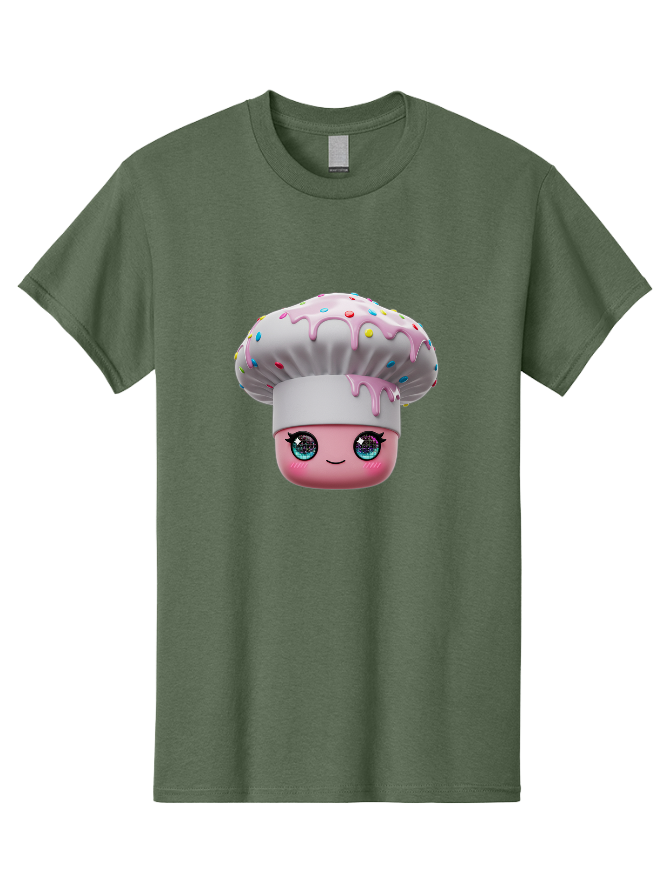 Cupcake Men'S Graphic Tee, 100% Cotton, Comfortable Casual Summer Wear, Machine Washable, Cartoon Cupcake, Cute Face, Sparkly Eyes, Pastel Colors, Sweet Treat, Dessert Illustration, Whimsical Design, Bakery Art, Foodie Graphics, Bac958