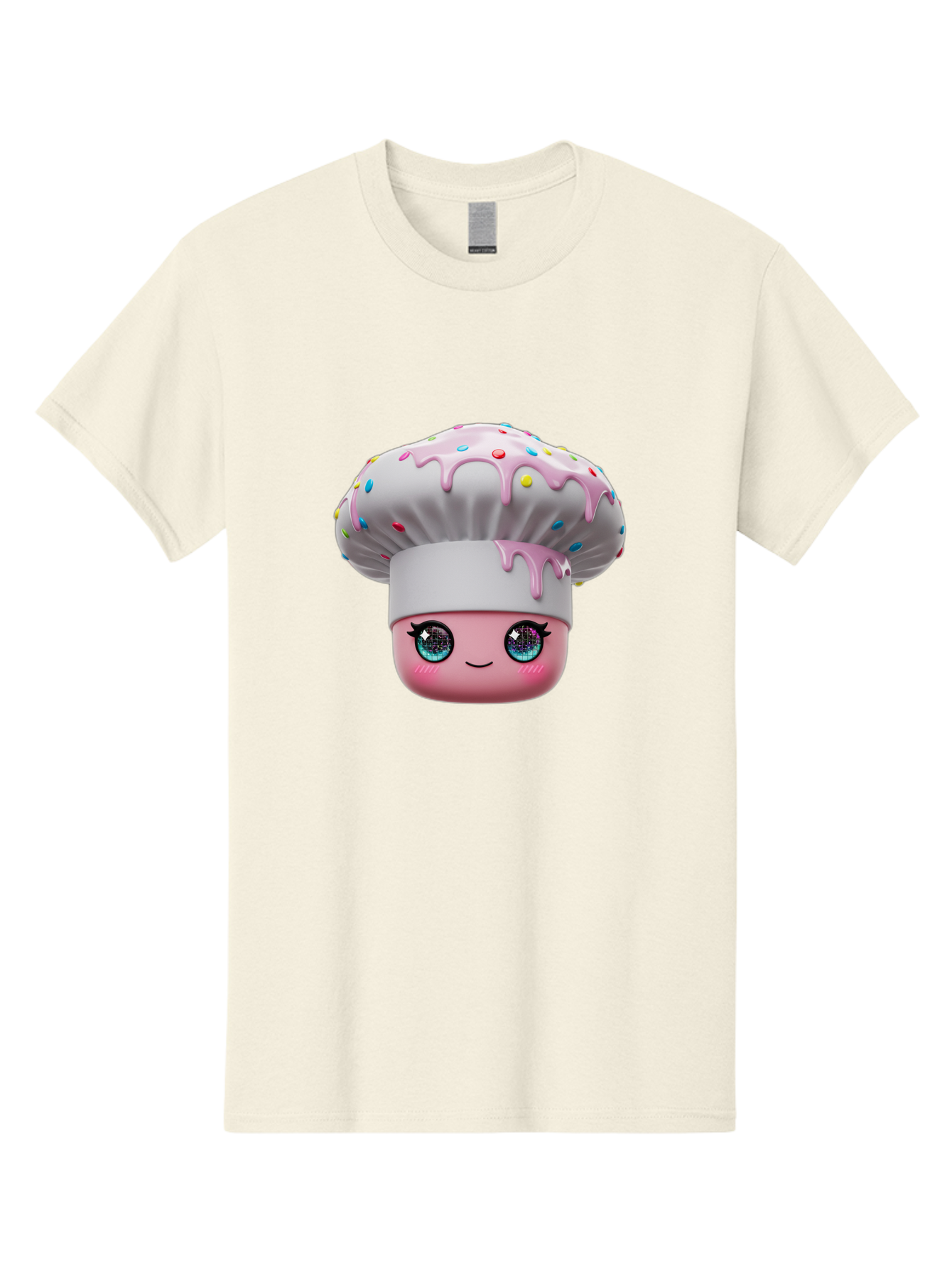 Cupcake Men'S Graphic Tee, 100% Cotton, Comfortable Casual Summer Wear, Machine Washable, Cartoon Cupcake, Cute Face, Sparkly Eyes, Pastel Colors, Sweet Treat, Dessert Illustration, Whimsical Design, Bakery Art, Foodie Graphics, Bac958