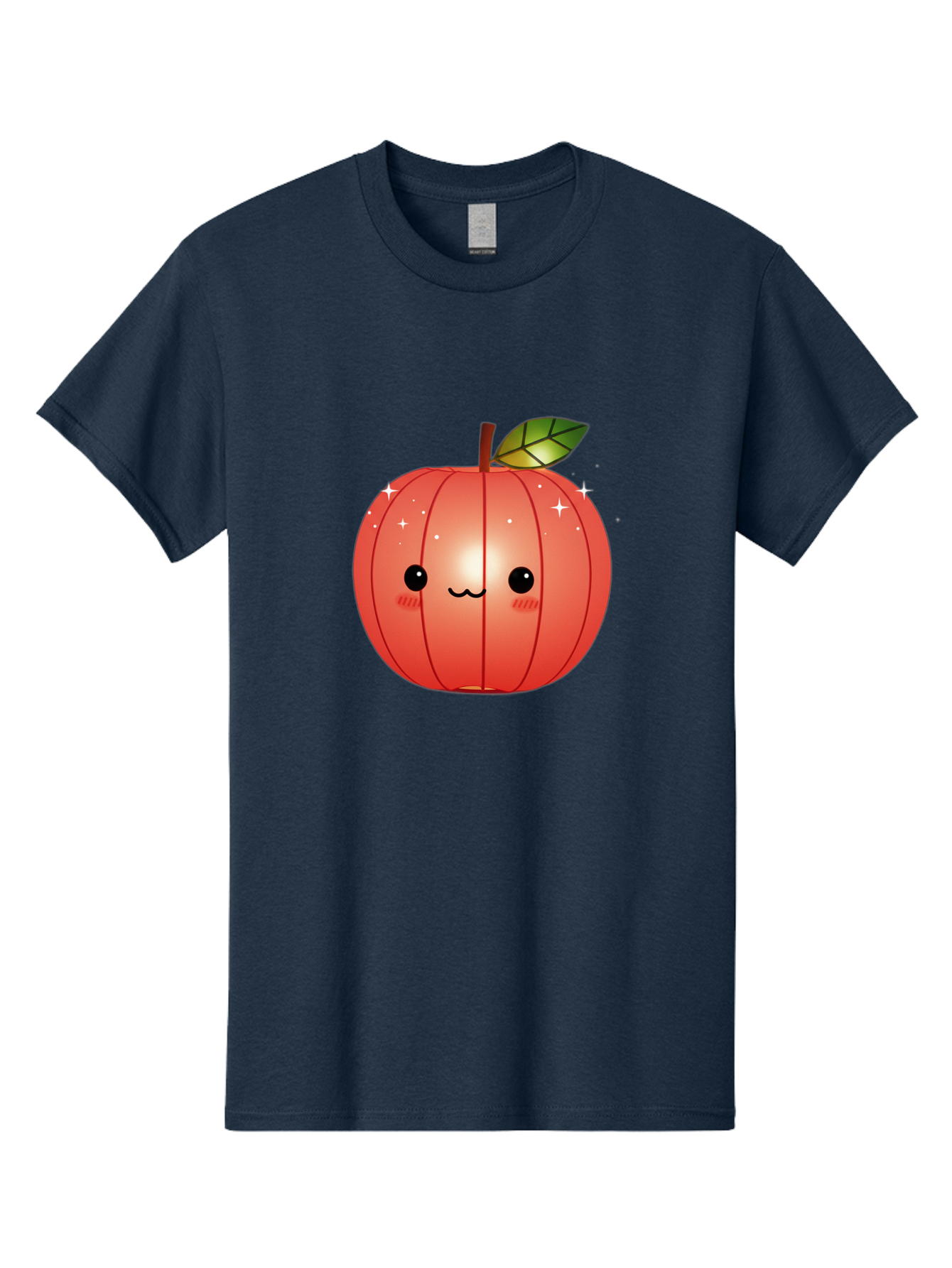 Cute-Apple Men'S Graphic Tee, 100% Cotton, Comfortable Casual Summer Wear, Machine Washable, Peach Fruit, Kawaii Character, Cartoon Style, Cute Face, Smiley Expression, Blushing Cheeks, Sparkles, Sweet Charm, Adorable Design Bac959