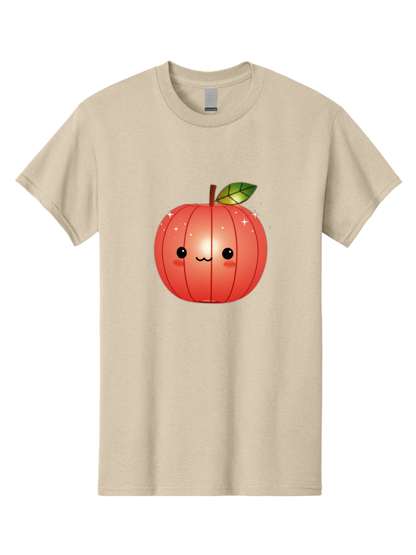 Cute-Apple Men'S Graphic Tee, 100% Cotton, Comfortable Casual Summer Wear, Machine Washable, Peach Fruit, Kawaii Character, Cartoon Style, Cute Face, Smiley Expression, Blushing Cheeks, Sparkles, Sweet Charm, Adorable Design Bac959