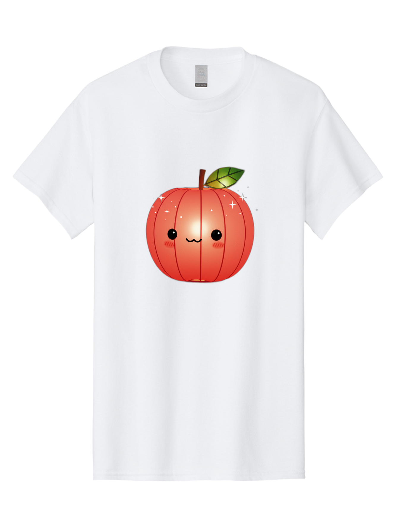Cute-Apple Men'S Graphic Tee, 100% Cotton, Comfortable Casual Summer Wear, Machine Washable, Peach Fruit, Kawaii Character, Cartoon Style, Cute Face, Smiley Expression, Blushing Cheeks, Sparkles, Sweet Charm, Adorable Design Bac959