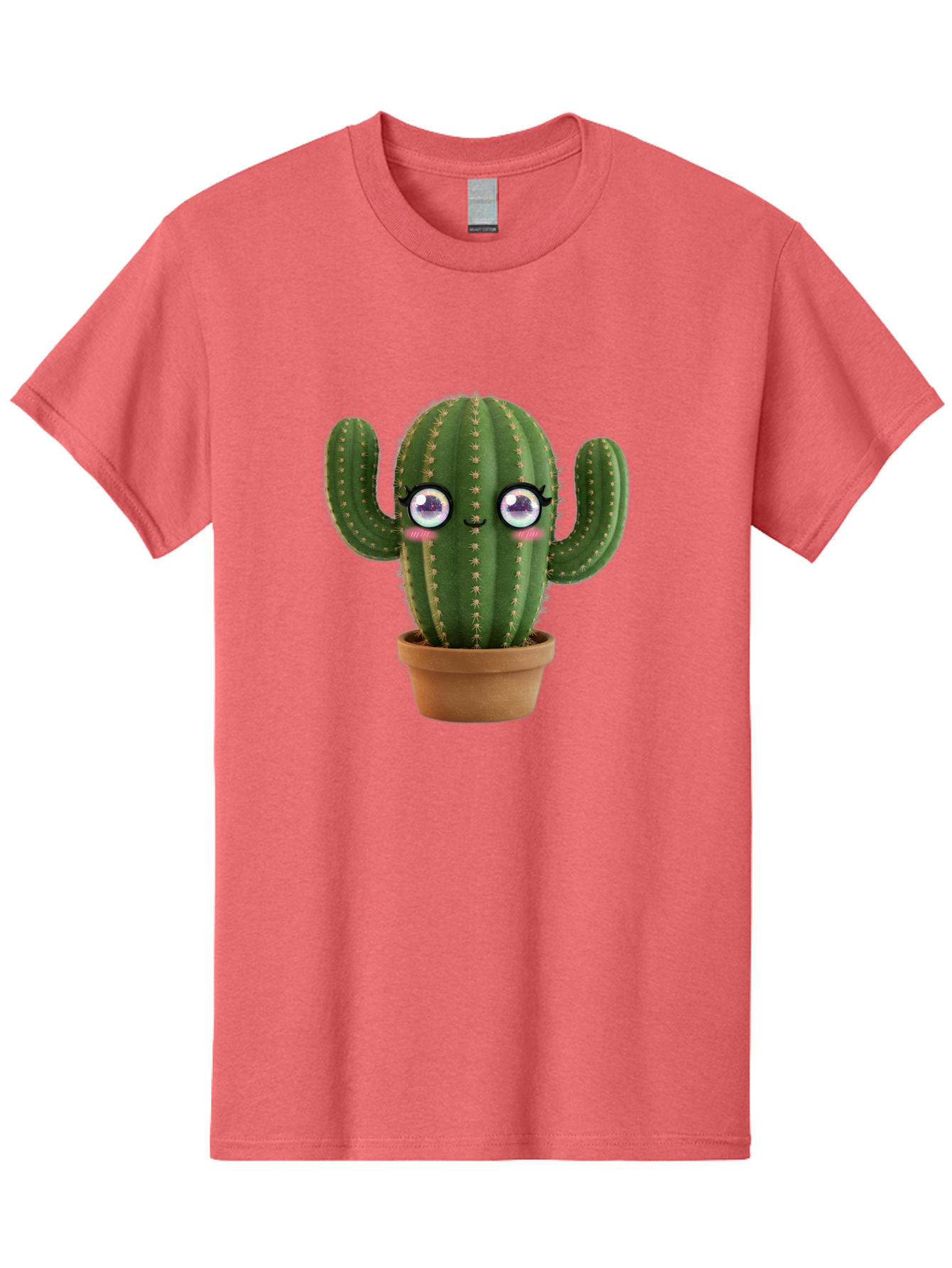 Cute-Cactus-1 Men'S Graphic Tee, 100% Cotton, Comfortable Casual Summer Wear, Machine Washable, Cartoon Cactus, Anthropomorphic Plant, Kawaii Character, Potted Cactus, Succulent Design, Funny Face, Cute Eyes, Terracotta Pot, Quirky Character, Bac961