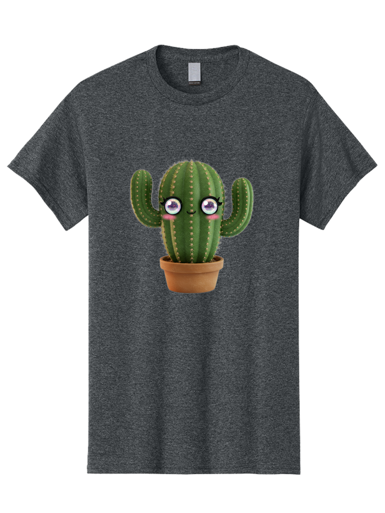 Cute-Cactus-1 Men'S Graphic Tee, 100% Cotton, Comfortable Casual Summer Wear, Machine Washable, Cartoon Cactus, Anthropomorphic Plant, Kawaii Character, Potted Cactus, Succulent Design, Funny Face, Cute Eyes, Terracotta Pot, Quirky Character, Bac961