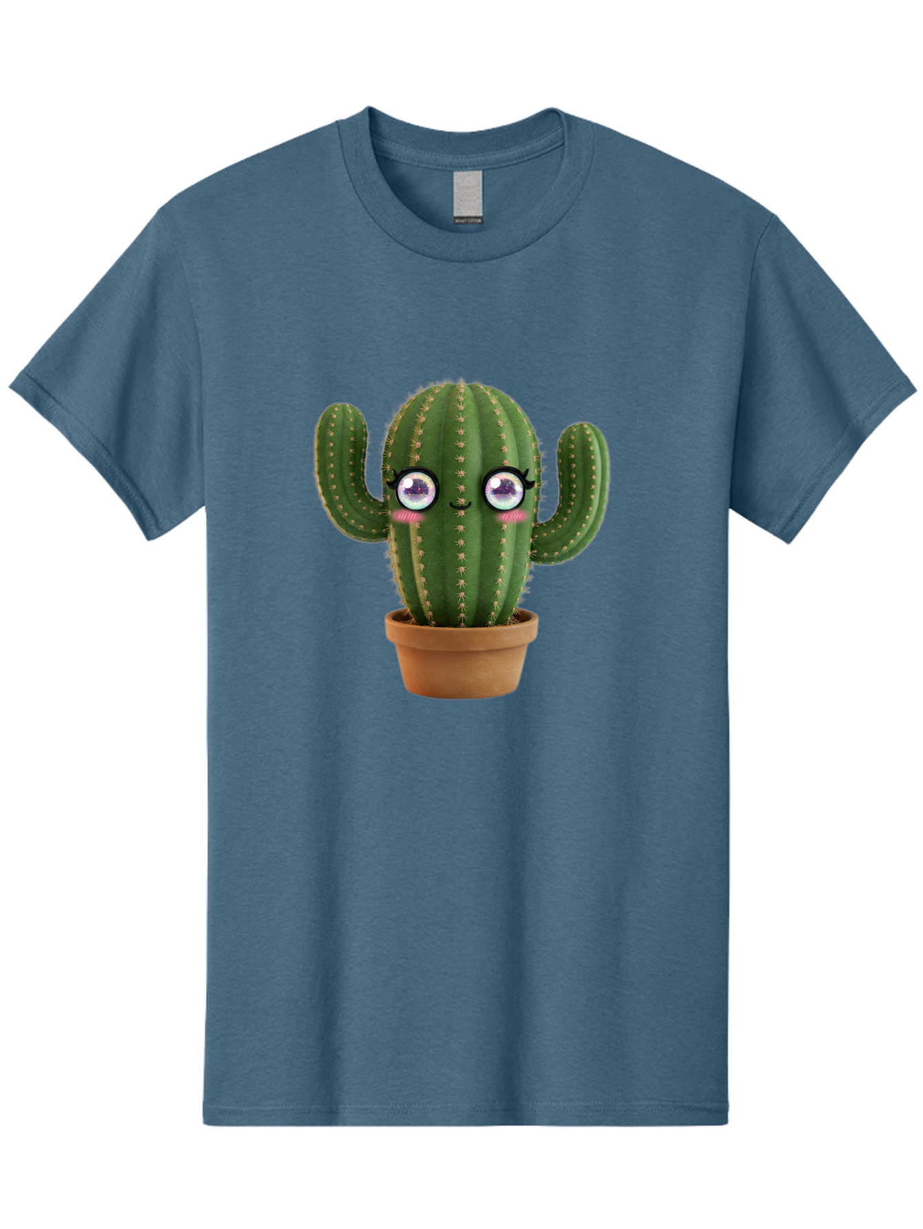 Cute-Cactus-1 Men'S Graphic Tee, 100% Cotton, Comfortable Casual Summer Wear, Machine Washable, Cartoon Cactus, Anthropomorphic Plant, Kawaii Character, Potted Cactus, Succulent Design, Funny Face, Cute Eyes, Terracotta Pot, Quirky Character, Bac961