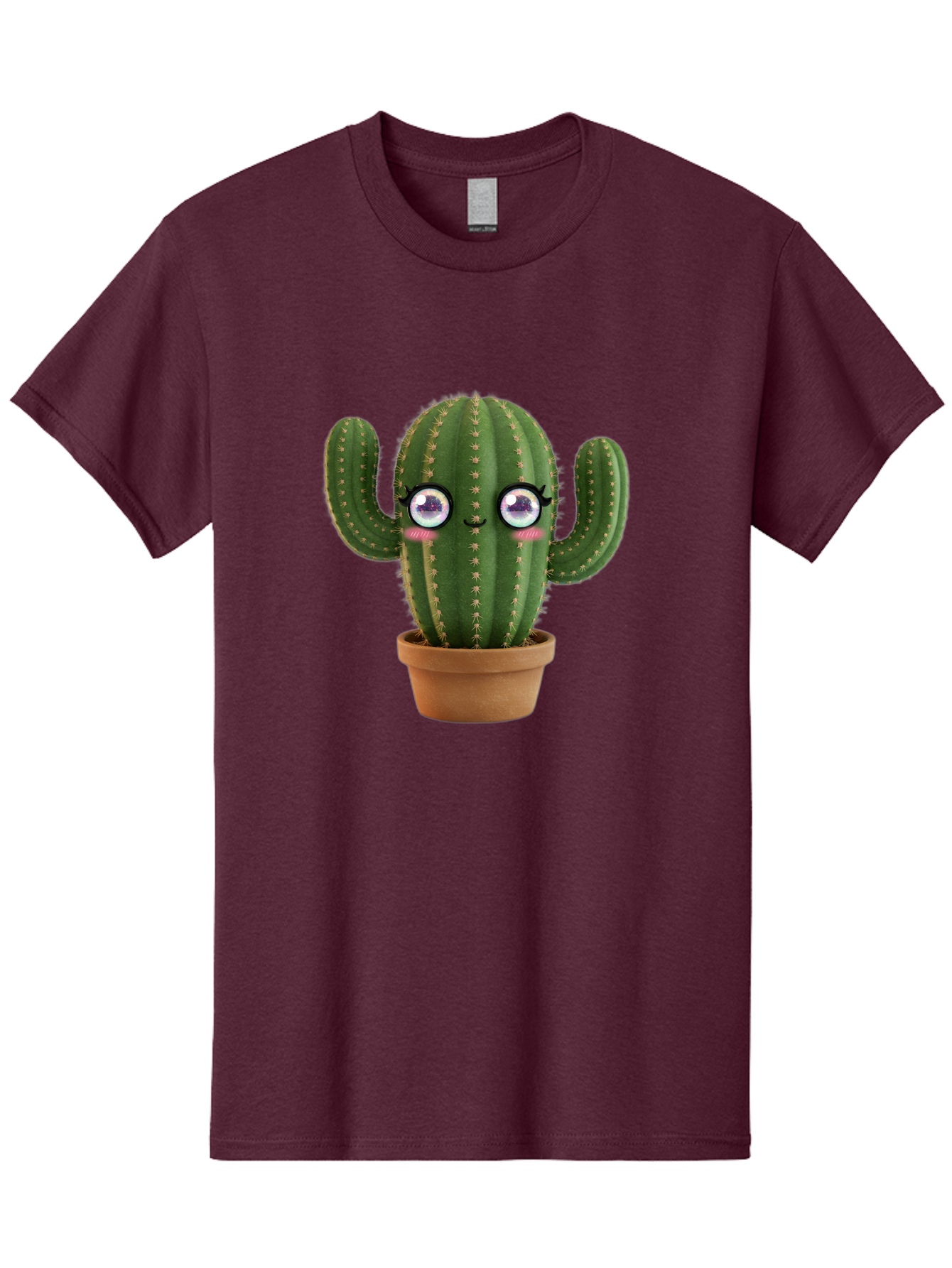 Cute-Cactus-1 Men'S Graphic Tee, 100% Cotton, Comfortable Casual Summer Wear, Machine Washable, Cartoon Cactus, Anthropomorphic Plant, Kawaii Character, Potted Cactus, Succulent Design, Funny Face, Cute Eyes, Terracotta Pot, Quirky Character, Bac961