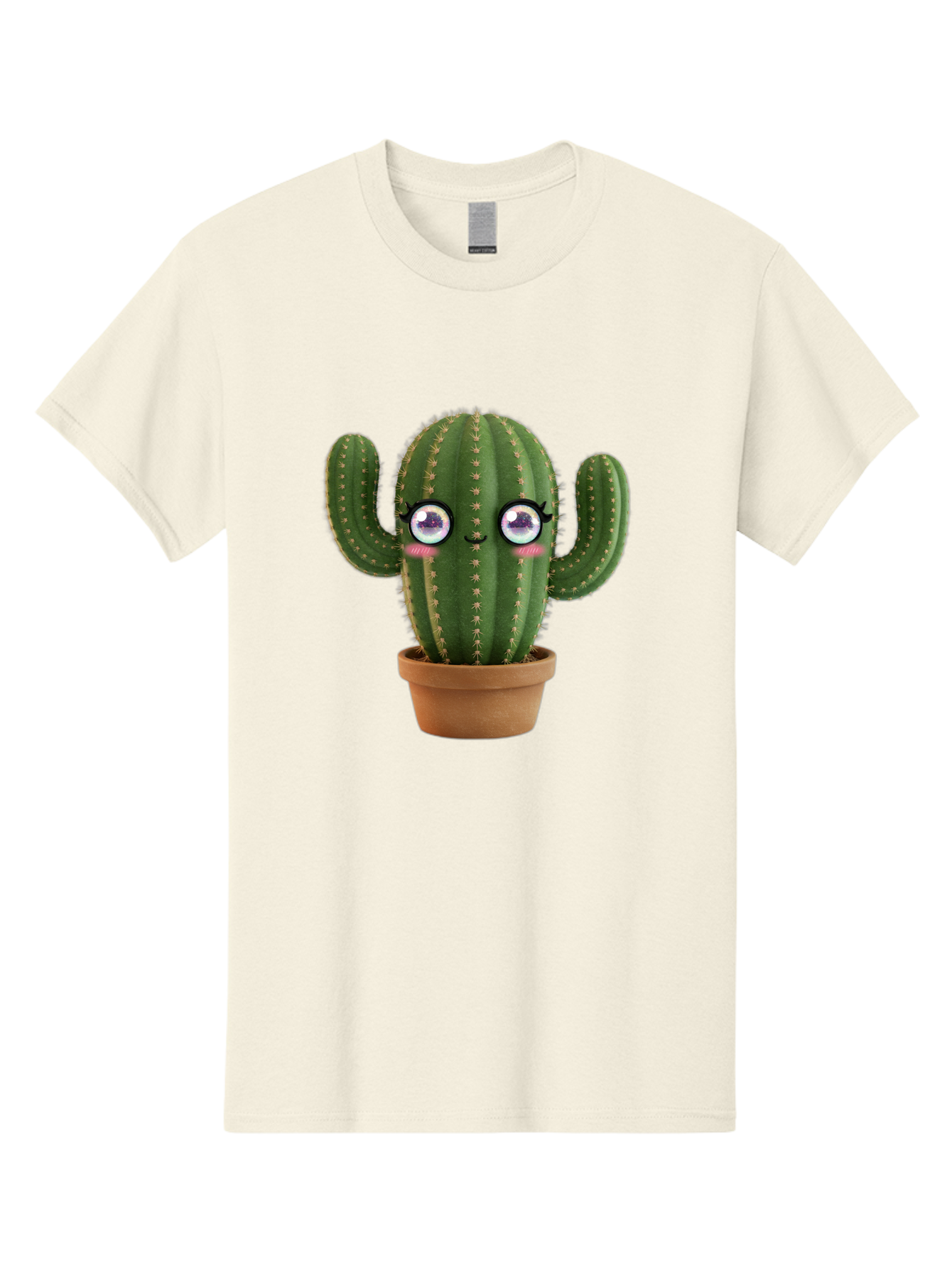 Cute-Cactus-1 Men'S Graphic Tee, 100% Cotton, Comfortable Casual Summer Wear, Machine Washable, Cartoon Cactus, Anthropomorphic Plant, Kawaii Character, Potted Cactus, Succulent Design, Funny Face, Cute Eyes, Terracotta Pot, Quirky Character, Bac961