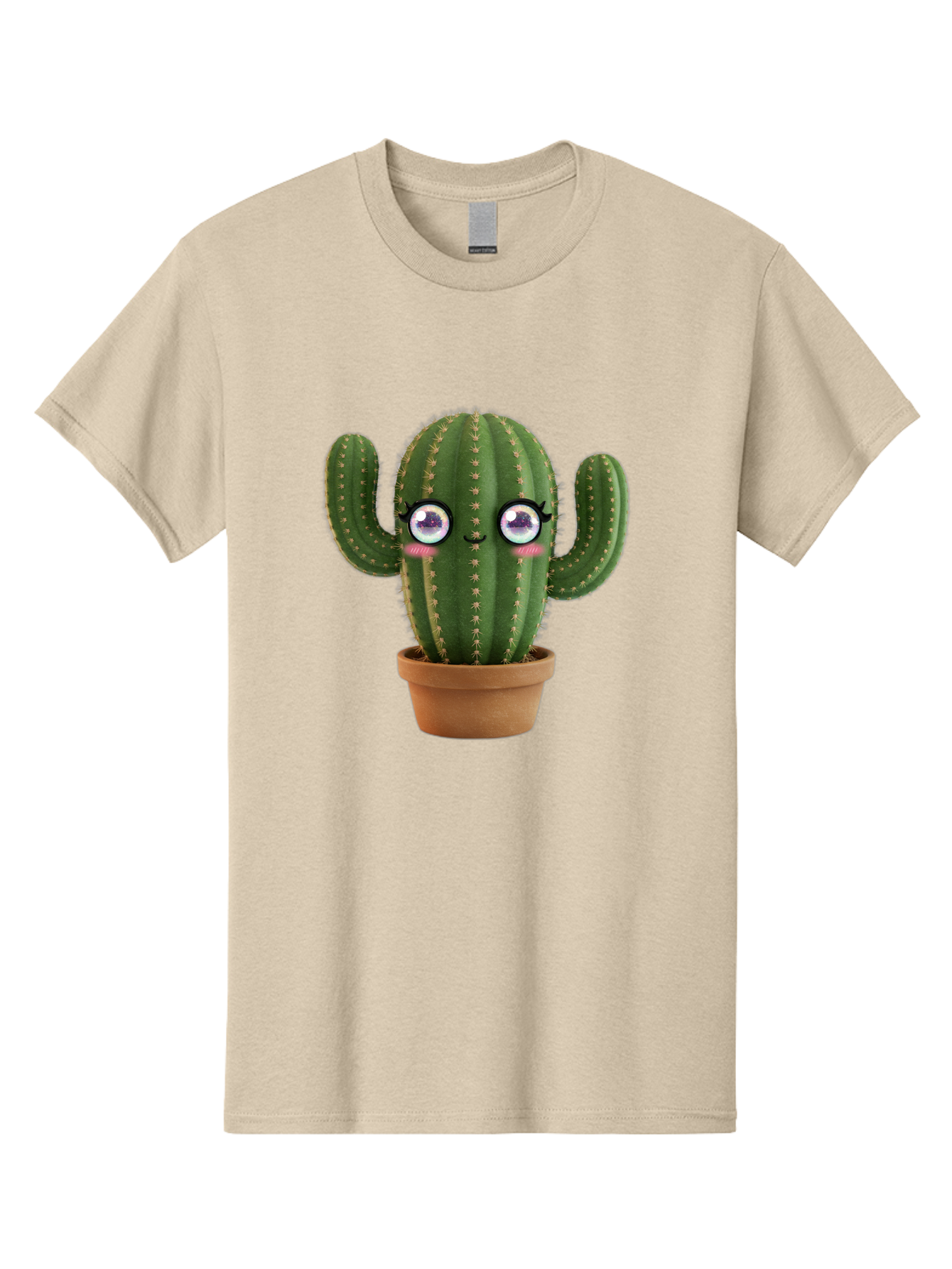 Cute-Cactus-1 Men'S Graphic Tee, 100% Cotton, Comfortable Casual Summer Wear, Machine Washable, Cartoon Cactus, Anthropomorphic Plant, Kawaii Character, Potted Cactus, Succulent Design, Funny Face, Cute Eyes, Terracotta Pot, Quirky Character, Bac961
