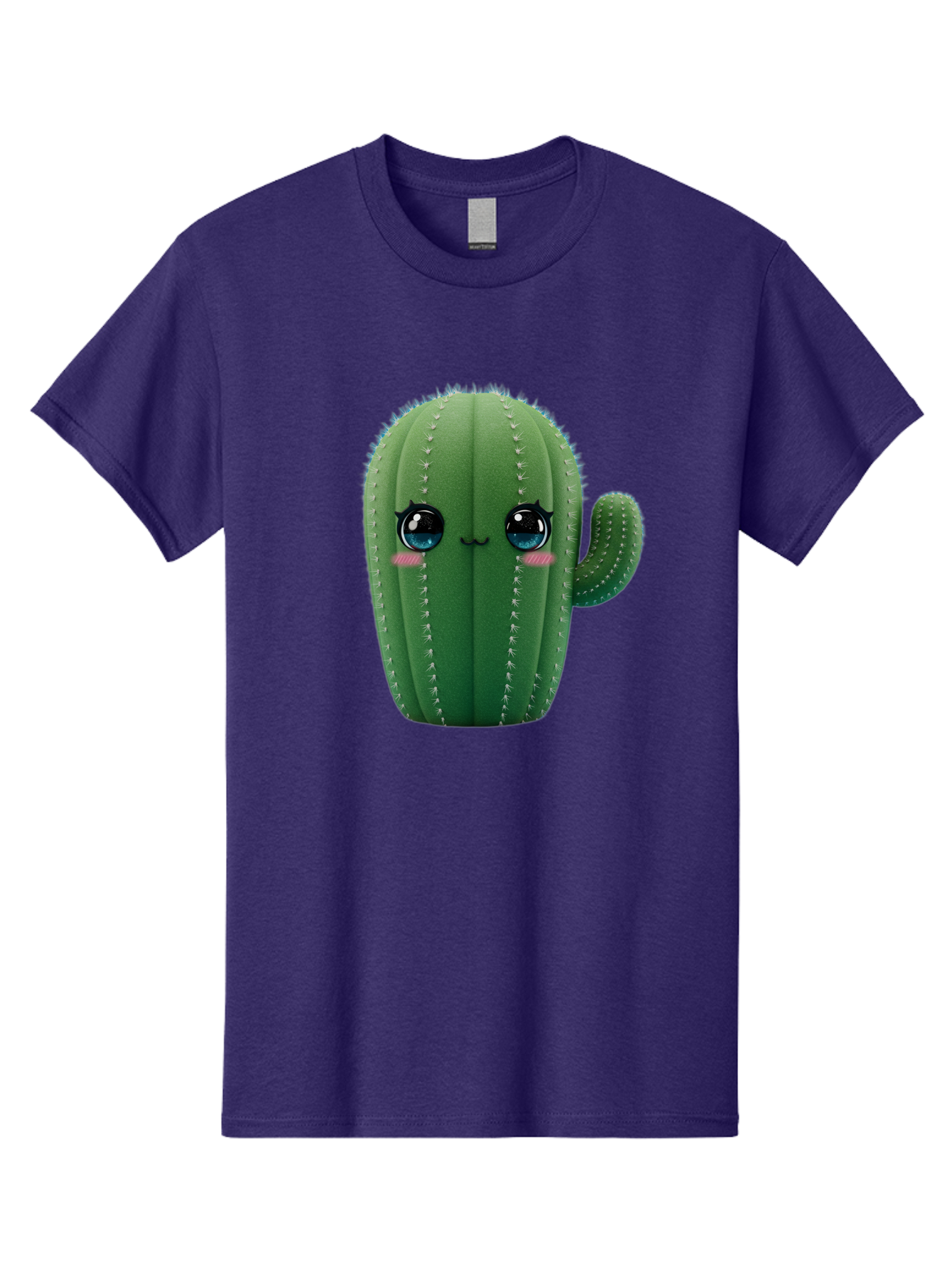 Cute-Cactus Men'S Graphic Tee, 100% Cotton, Comfortable Casual Summer Wear, Machine Washable, Cartoon Cactus, Cute Plush Toy, Adorable Desert Plant, Kawaii Character, Soft Toy, Blue Eyes, Smiling Face, Pink Cheeks Bac962