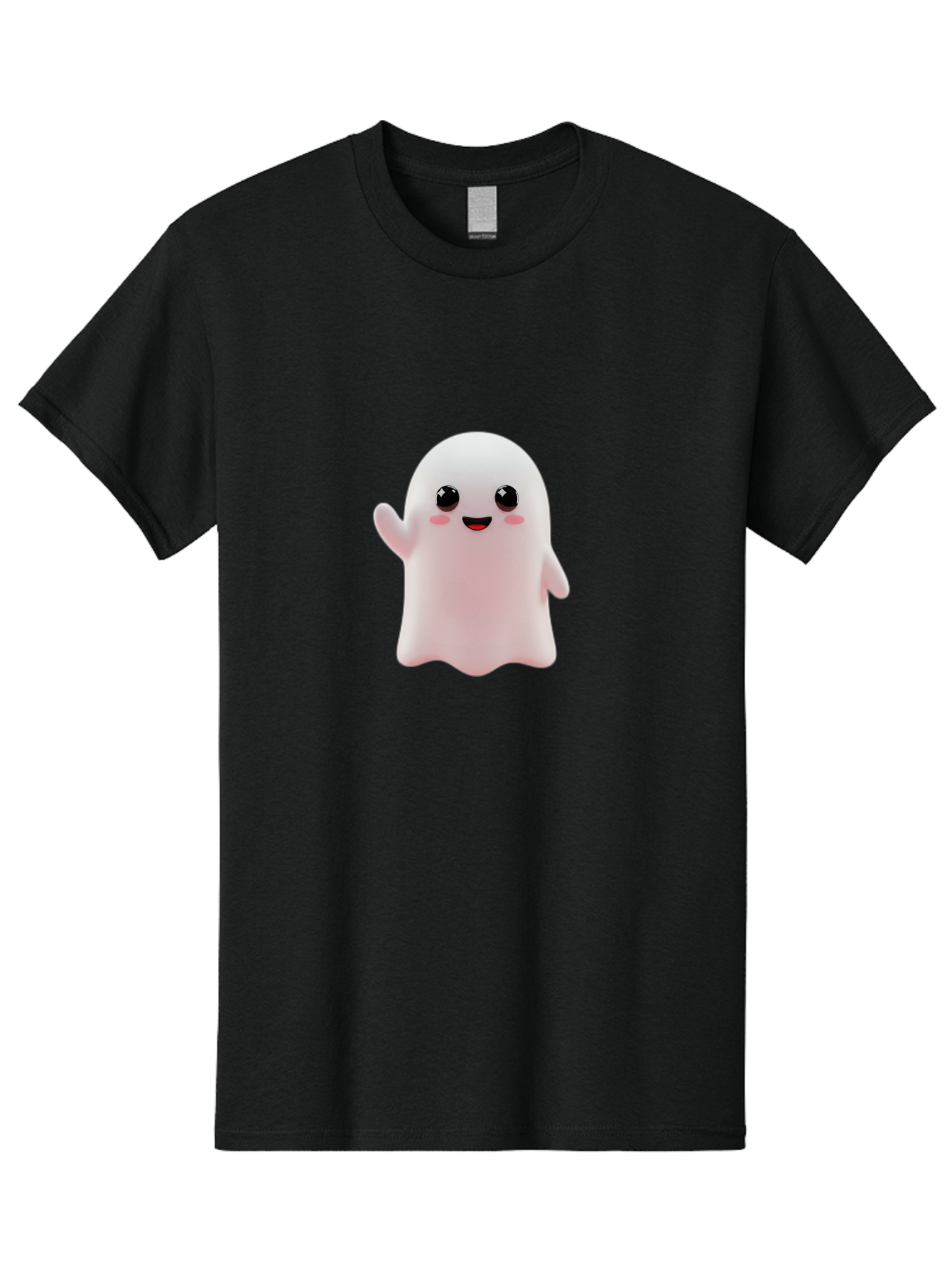 Cute-Ghost Men'S Graphic Tee, 100% Cotton, Comfortable Casual Summer Wear, Machine Washable, Happy Ghost, Cartoon Character, Friendly Spirit, Kawaii Design, Smiling Face, Waving Hand, Adorable Illustration, Cute Eyes, Playful Gesture, Bac963