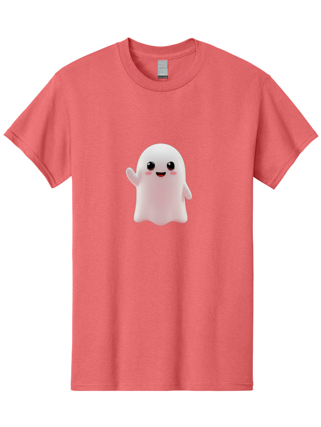 Cute-Ghost Men'S Graphic Tee, 100% Cotton, Comfortable Casual Summer Wear, Machine Washable, Happy Ghost, Cartoon Character, Friendly Spirit, Kawaii Design, Smiling Face, Waving Hand, Adorable Illustration, Cute Eyes, Playful Gesture, Bac963