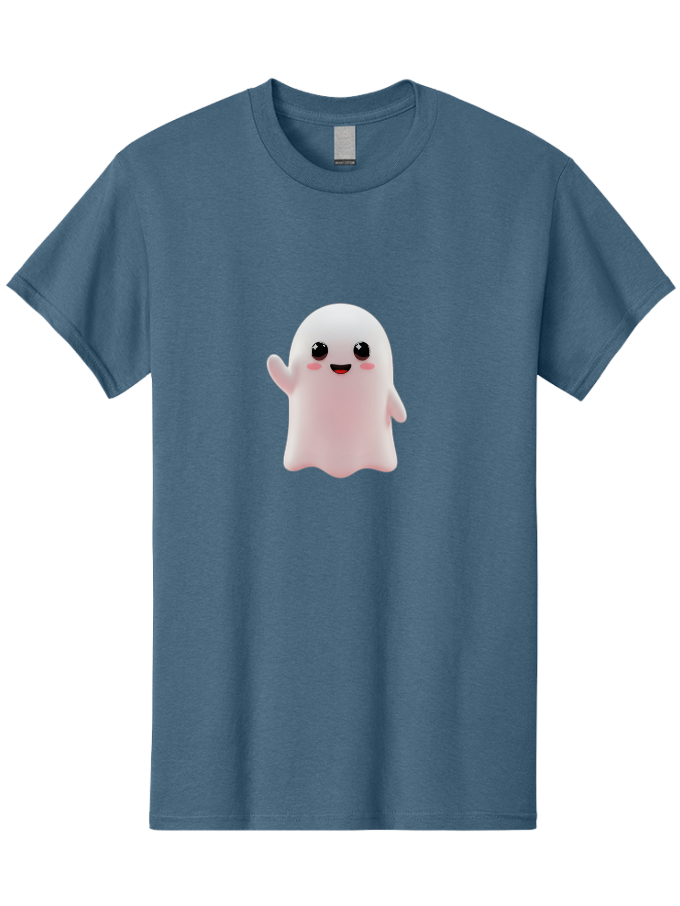 Cute-Ghost Men'S Graphic Tee, 100% Cotton, Comfortable Casual Summer Wear, Machine Washable, Happy Ghost, Cartoon Character, Friendly Spirit, Kawaii Design, Smiling Face, Waving Hand, Adorable Illustration, Cute Eyes, Playful Gesture, Bac963