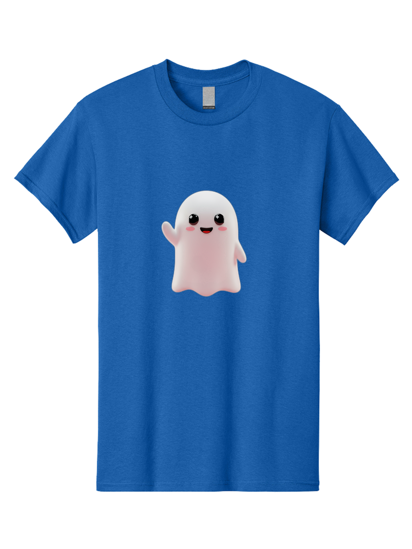 Cute-Ghost Men'S Graphic Tee, 100% Cotton, Comfortable Casual Summer Wear, Machine Washable, Happy Ghost, Cartoon Character, Friendly Spirit, Kawaii Design, Smiling Face, Waving Hand, Adorable Illustration, Cute Eyes, Playful Gesture, Bac963