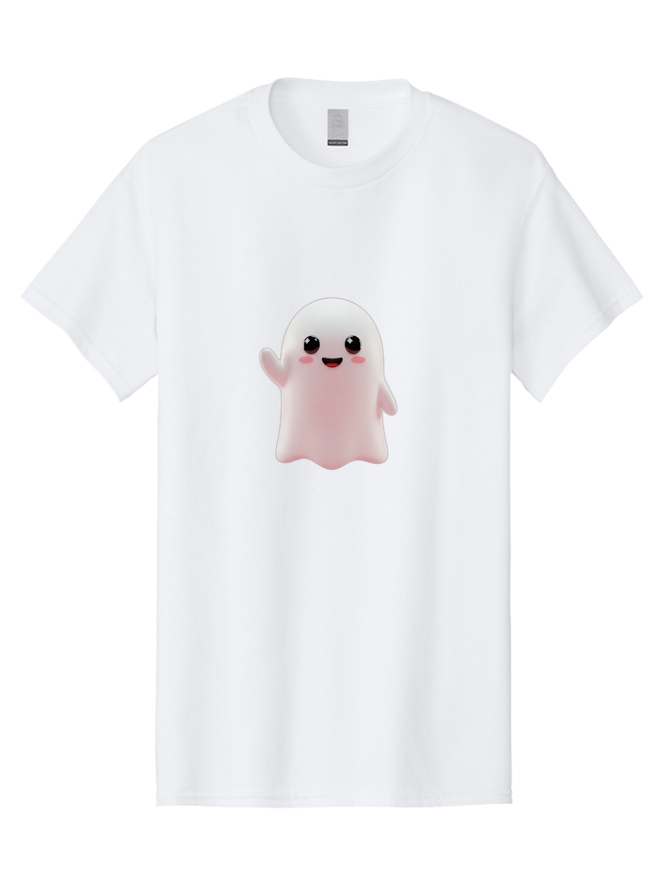 Cute-Ghost Men'S Graphic Tee, 100% Cotton, Comfortable Casual Summer Wear, Machine Washable, Happy Ghost, Cartoon Character, Friendly Spirit, Kawaii Design, Smiling Face, Waving Hand, Adorable Illustration, Cute Eyes, Playful Gesture, Bac963