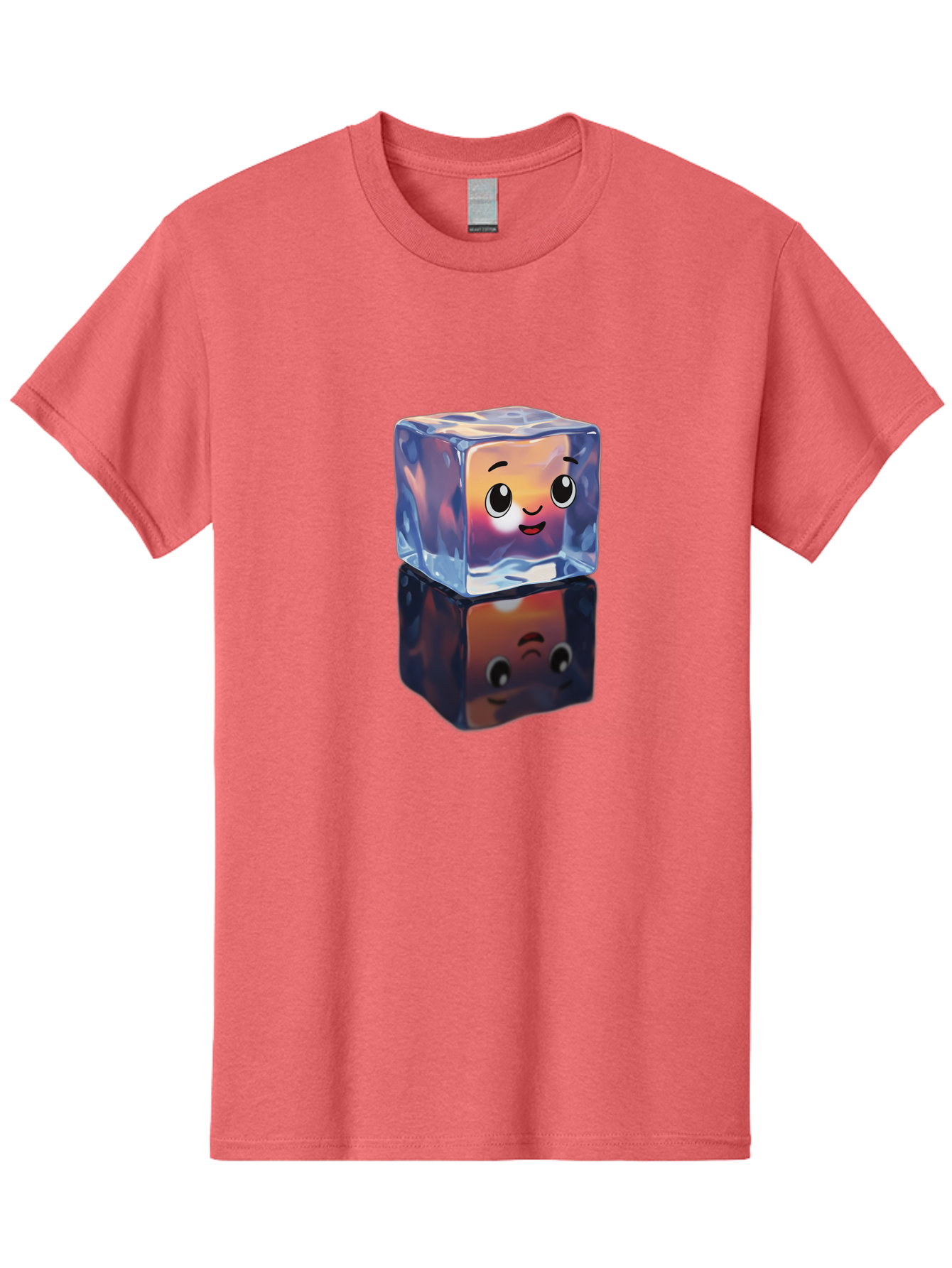 Cute-Ice-Cube Men'S Graphic Tee, 100% Cotton, Comfortable Casual Summer Wear, Machine Washable, Ice Cube, Cute Expression, Smiley Face, Cartoon Character, Digital Illustration, Emoji, Reflection, Transparent, Frosty, Fun, Kawaii, Emoticon, Bac964
