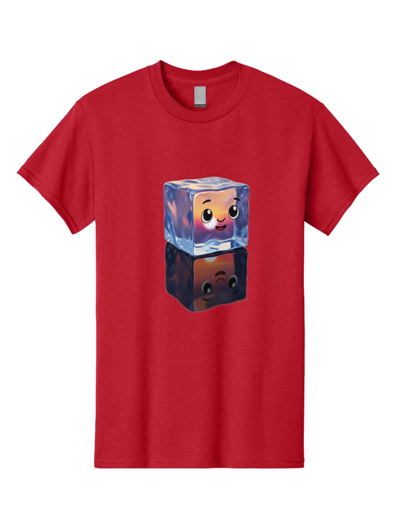 Cute-Ice-Cube Men'S Graphic Tee, 100% Cotton, Comfortable Casual Summer Wear, Machine Washable, Ice Cube, Cute Expression, Smiley Face, Cartoon Character, Digital Illustration, Emoji, Reflection, Transparent, Frosty, Fun, Kawaii, Emoticon, Bac964