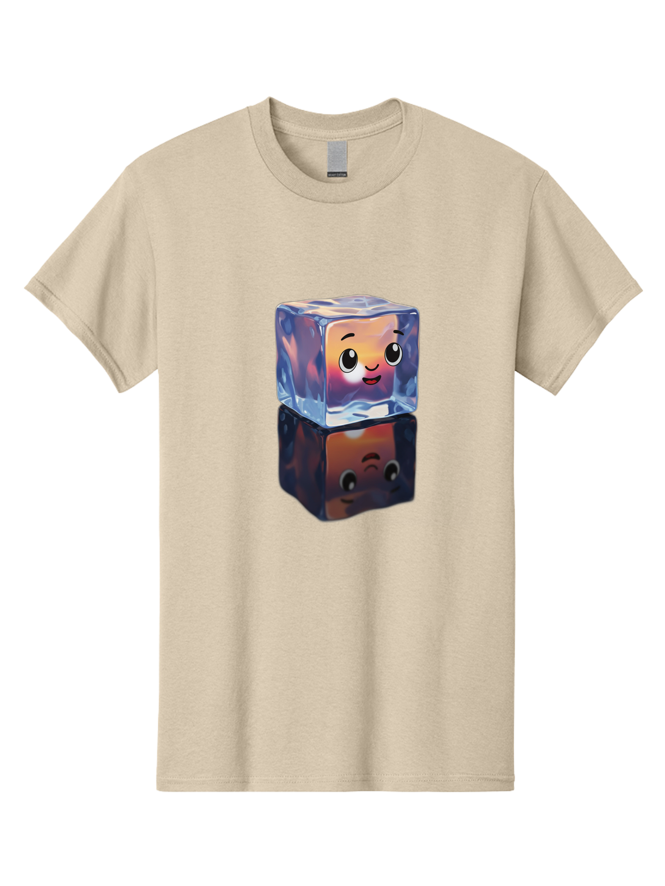 Cute-Ice-Cube Men'S Graphic Tee, 100% Cotton, Comfortable Casual Summer Wear, Machine Washable, Ice Cube, Cute Expression, Smiley Face, Cartoon Character, Digital Illustration, Emoji, Reflection, Transparent, Frosty, Fun, Kawaii, Emoticon, Bac964