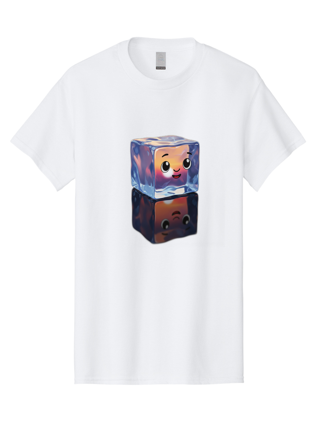 Cute-Ice-Cube Men'S Graphic Tee, 100% Cotton, Comfortable Casual Summer Wear, Machine Washable, Ice Cube, Cute Expression, Smiley Face, Cartoon Character, Digital Illustration, Emoji, Reflection, Transparent, Frosty, Fun, Kawaii, Emoticon, Bac964