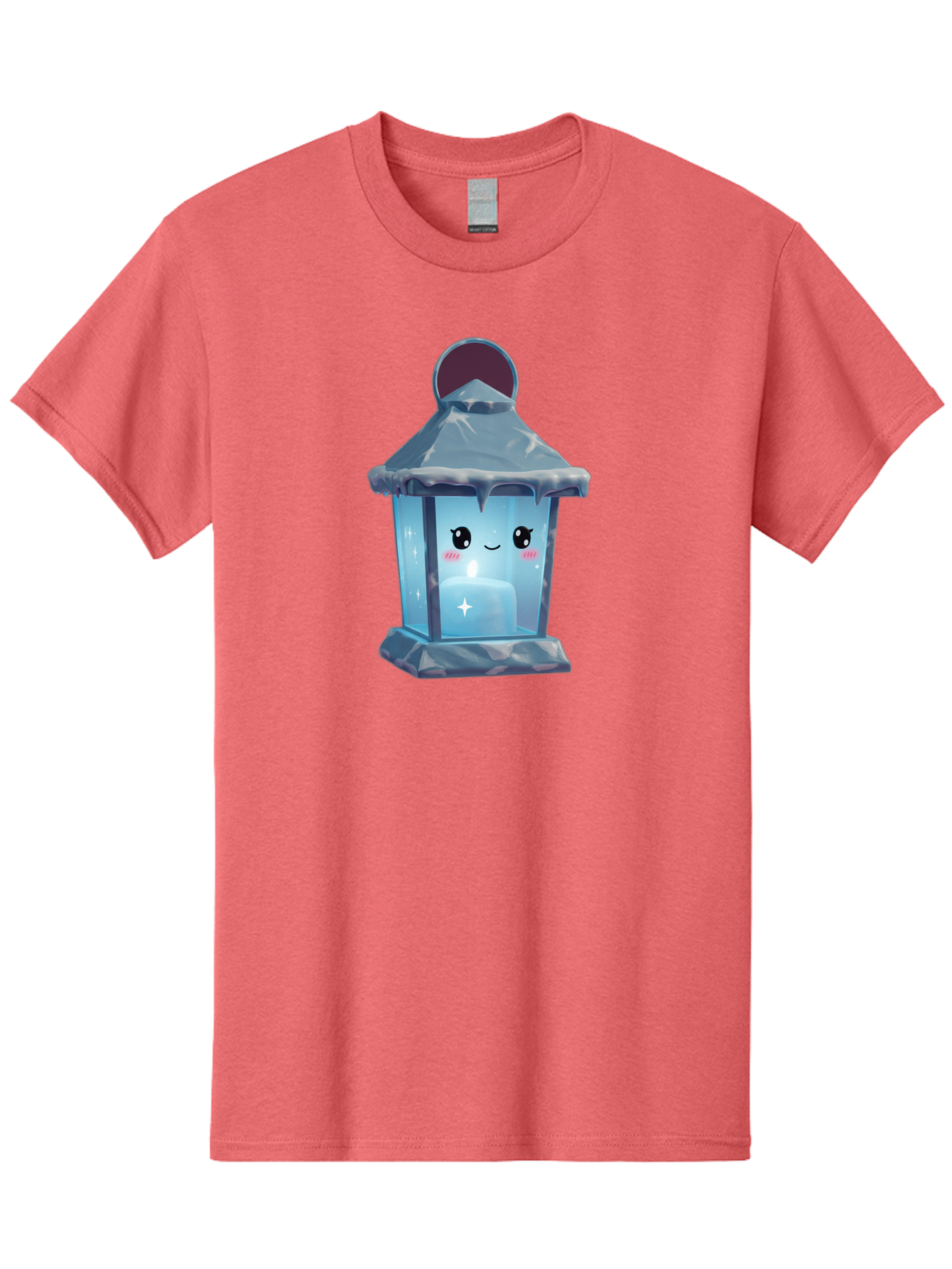 Cute-Lantern-2 Men'S Graphic Tee, 100% Cotton, Comfortable Casual Summer Wear, Machine Washable, Cute Lantern, Cartoon-Style Lantern, Smiling Face, Glowing Candle, Festive Atmosphere, Icy Blue, Sparkly, Adorable Character, Bac967