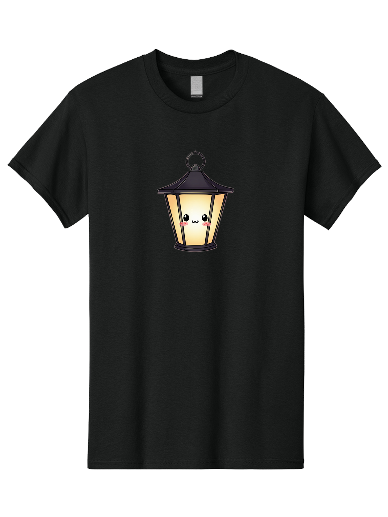 Cute-Lantern-3 Men'S Graphic Tee, 100% Cotton, Comfortable Casual Summer Wear, Machine Washable, Kawaii Lamp, Cute Cartoon Character, Cute Face, Black Lantern, Glowing Light, Hanging Lamp, Adorable Illustration, Soft Lighting, Bac968