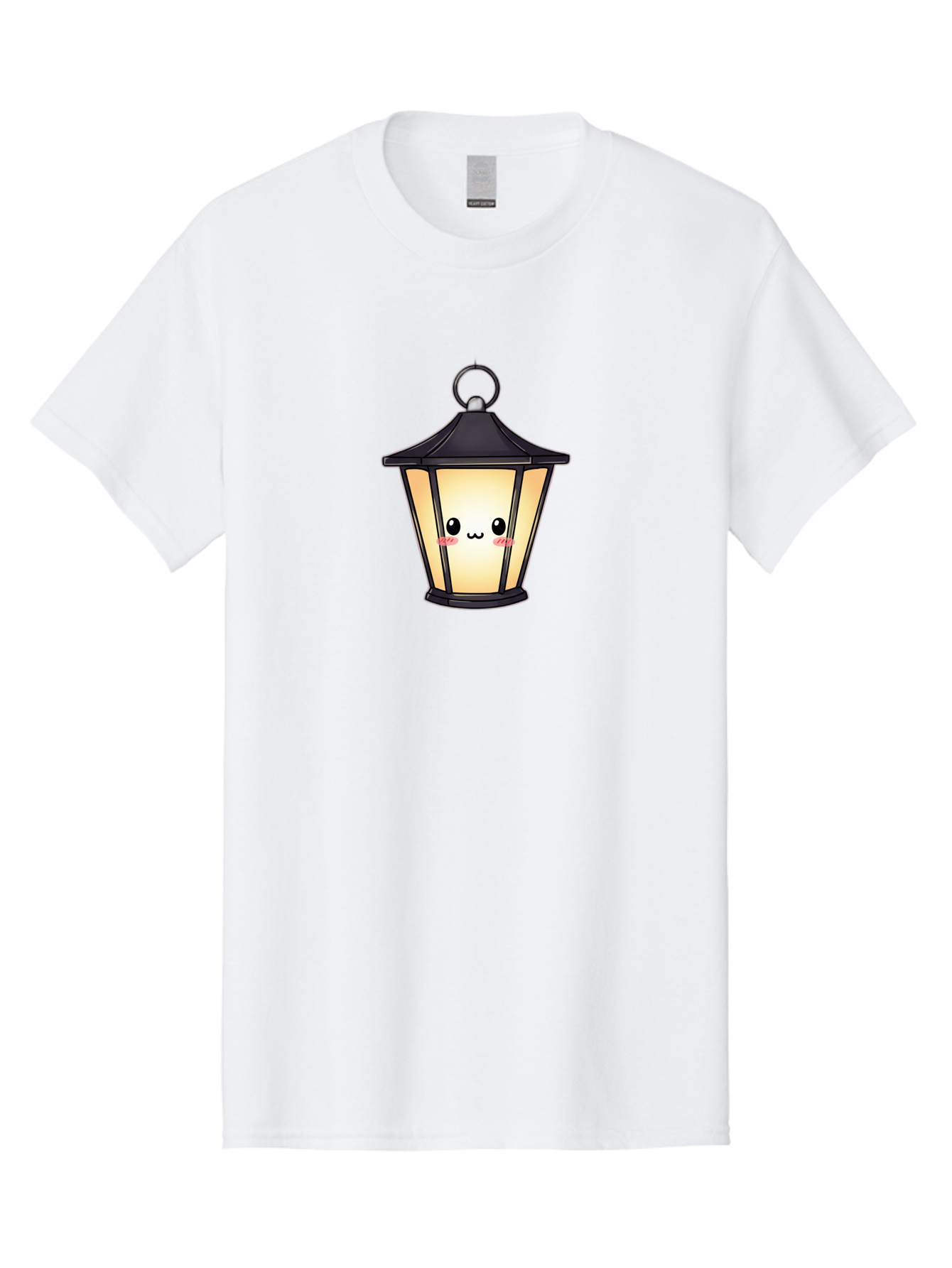 Cute-Lantern-3 Men'S Graphic Tee, 100% Cotton, Comfortable Casual Summer Wear, Machine Washable, Kawaii Lamp, Cute Cartoon Character, Cute Face, Black Lantern, Glowing Light, Hanging Lamp, Adorable Illustration, Soft Lighting, Bac968