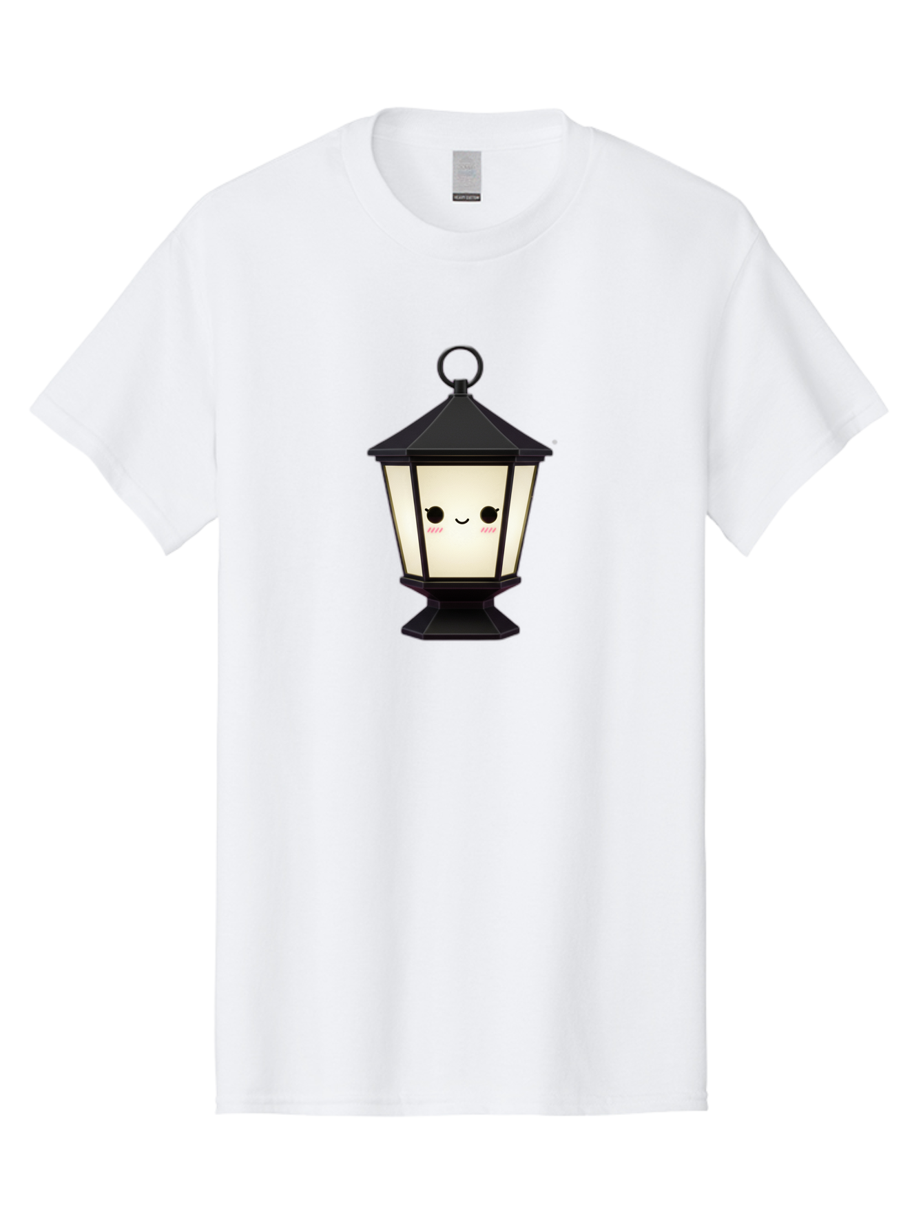 Cute-Lantern Men'S Graphic Tee, 100% Cotton, Comfortable Casual Summer Wear, Machine Washable, Cartoon Lantern, Kawaii Design, Smiling Face, Rosy Cheeks, Soft Lighting, Charming Illustration, Cute Character, Emotive Expression Bac969