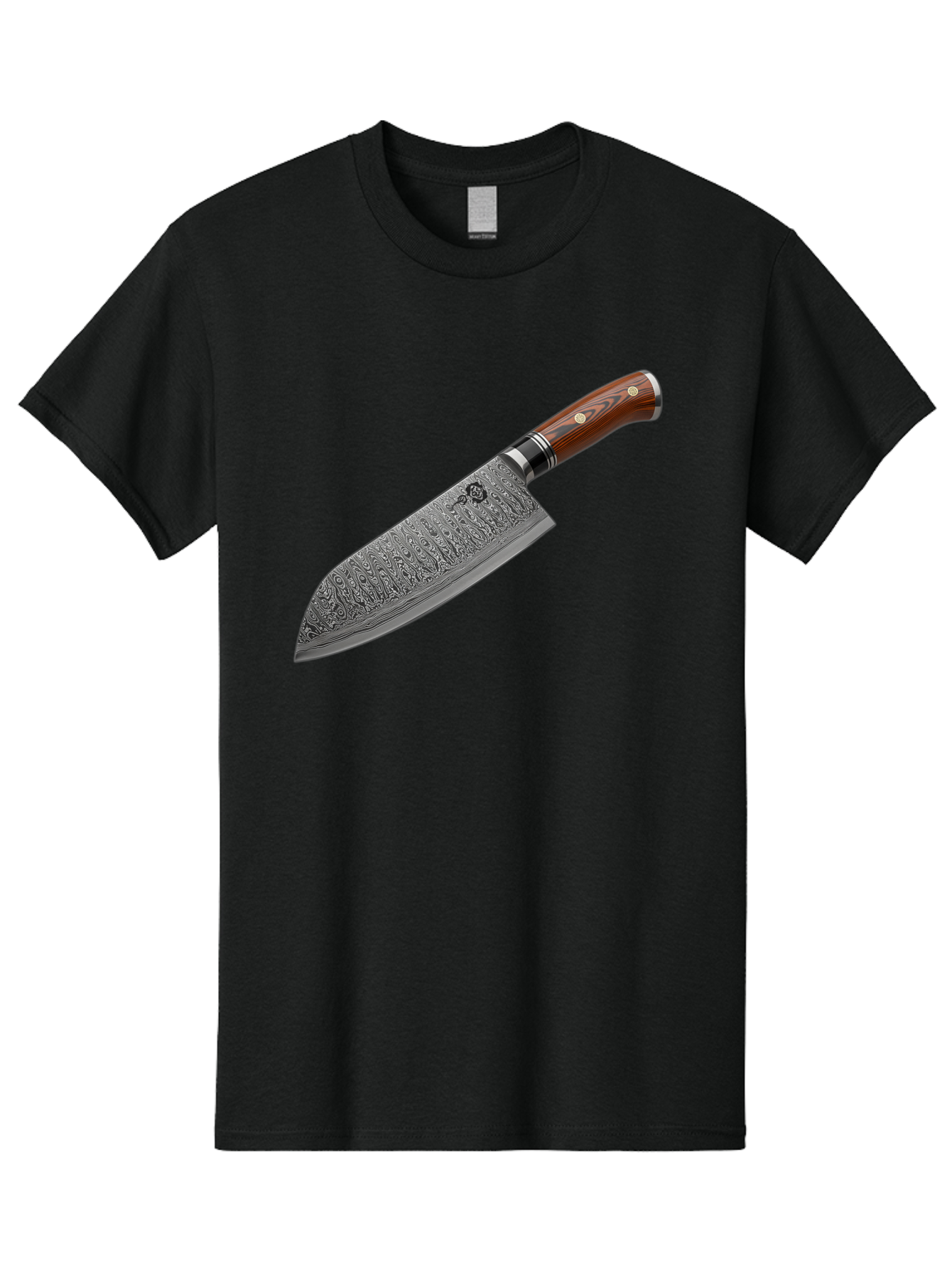 Damascus-Chef-S-Knife Men'S Graphic Tee, 100% Cotton, Comfortable Casual Summer Wear, Machine Washable, Damascus Steel Chef'S Knife, Kitchen Knife, Sharp Blade, Intricate Design, Wooden Handle, Brass Rivets, Chef'S Tool, Cutting Edge, Cookware Bac972