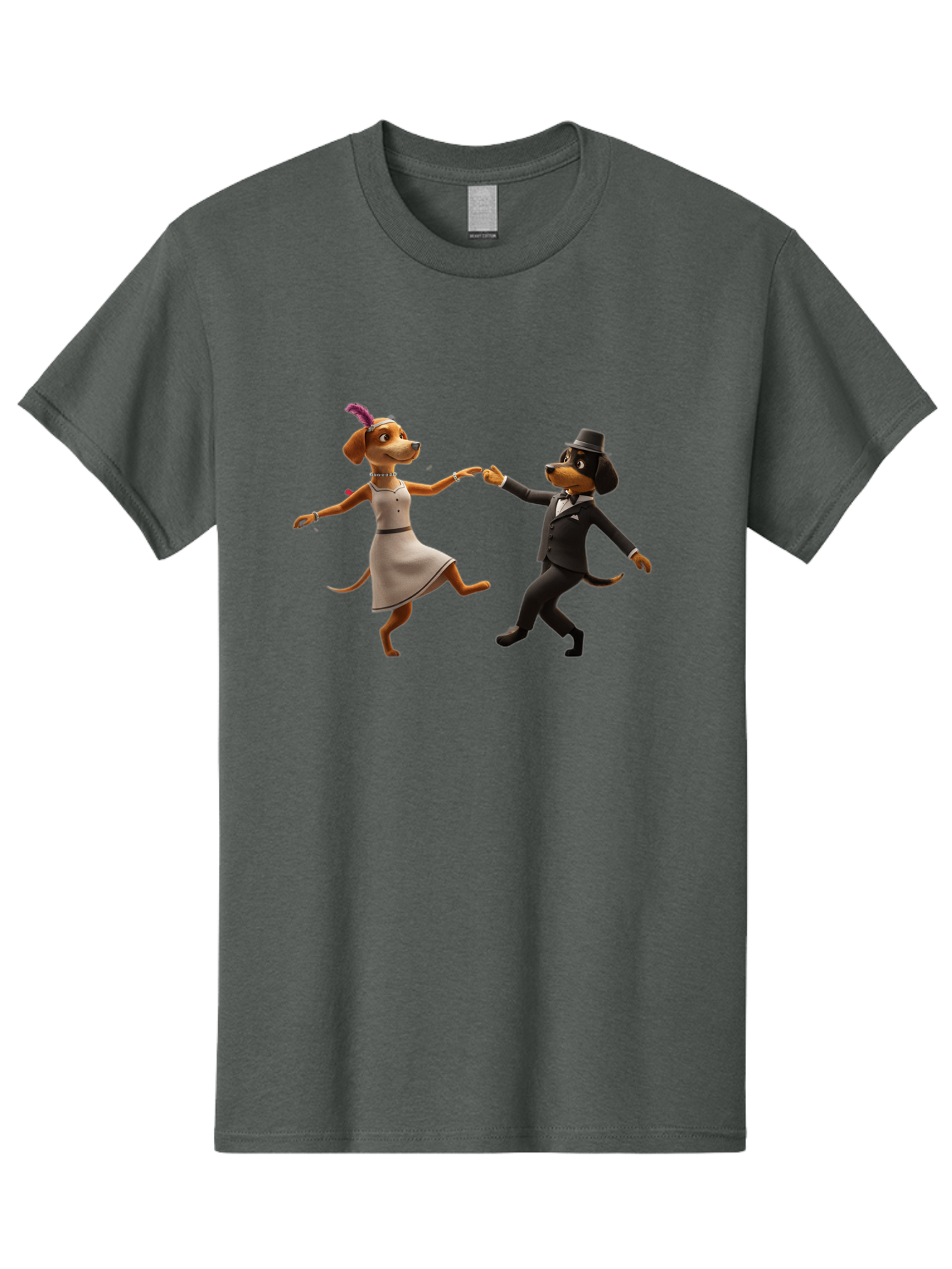 Dancing-Dogs Men'S Graphic Tee, 100% Cotton, Comfortable Casual Summer Wear, Machine Washable, Anthropomorphic Dogs Dancing Together, Lady Dog In A Dress And Hat, Gentleman Dog In A Suit, Romantic Dance, Dog Couple, Illustration, Bac973