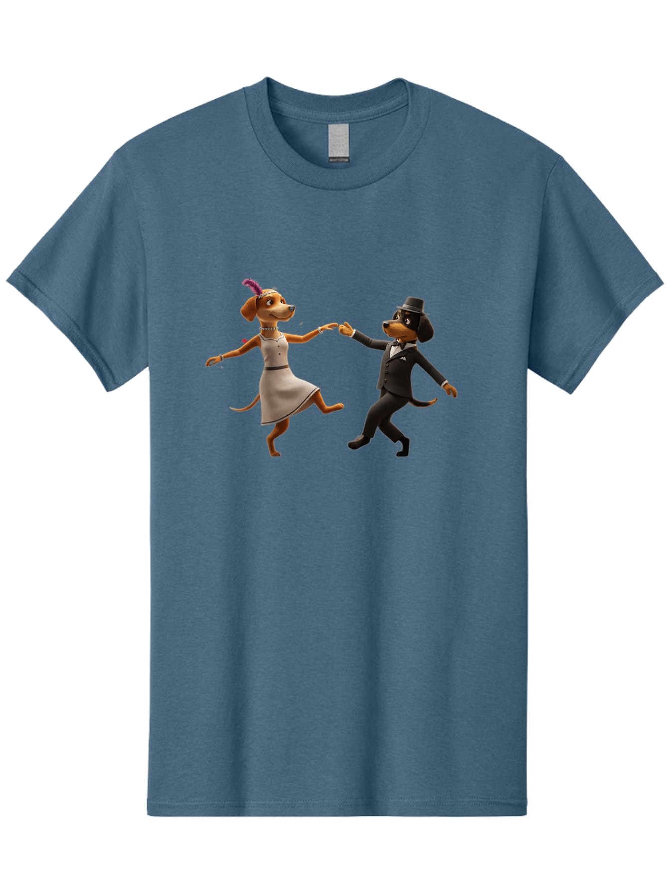 Dancing-Dogs Men'S Graphic Tee, 100% Cotton, Comfortable Casual Summer Wear, Machine Washable, Anthropomorphic Dogs Dancing Together, Lady Dog In A Dress And Hat, Gentleman Dog In A Suit, Romantic Dance, Dog Couple, Illustration, Bac973