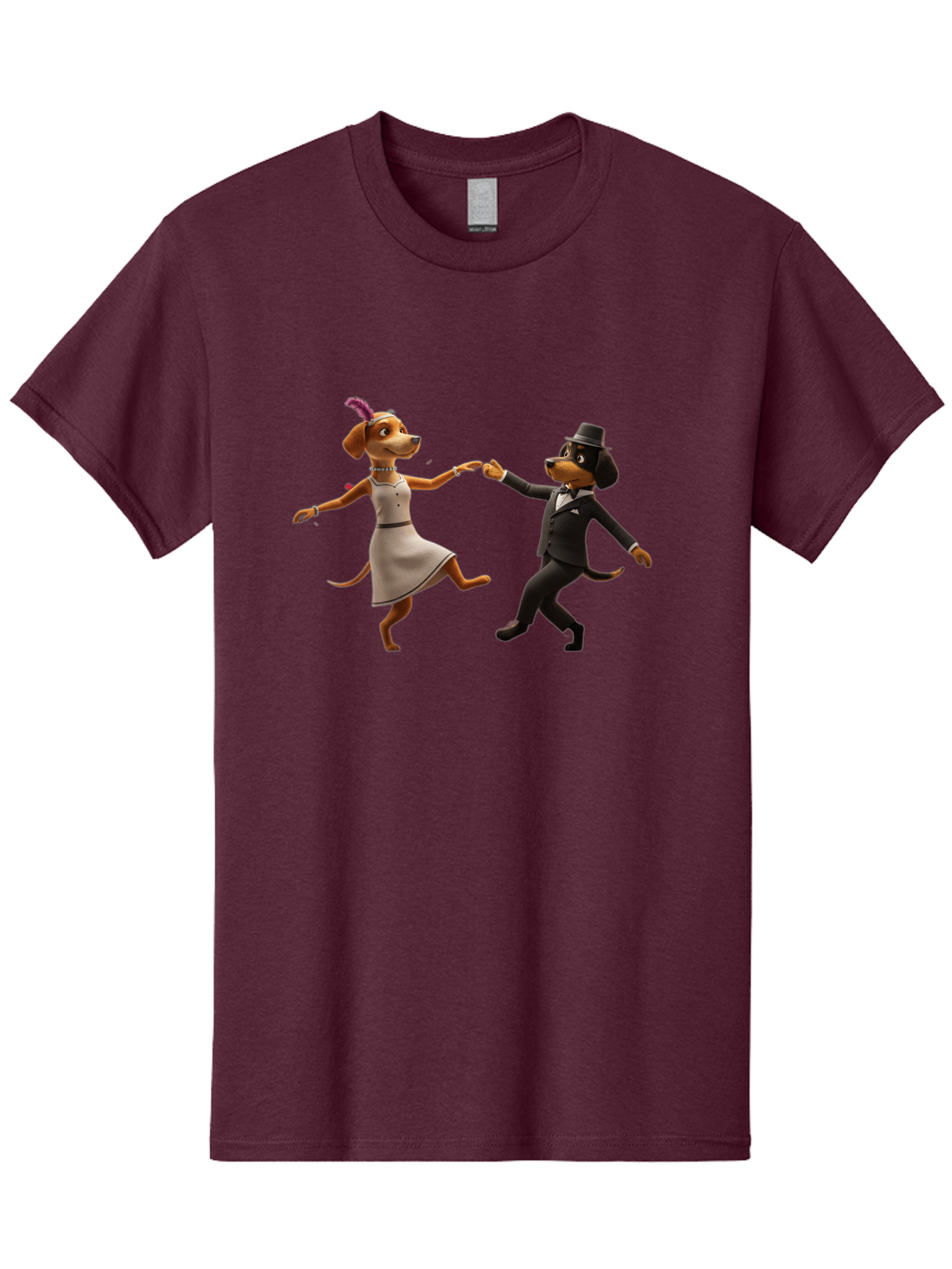 Dancing-Dogs Men'S Graphic Tee, 100% Cotton, Comfortable Casual Summer Wear, Machine Washable, Anthropomorphic Dogs Dancing Together, Lady Dog In A Dress And Hat, Gentleman Dog In A Suit, Romantic Dance, Dog Couple, Illustration, Bac973
