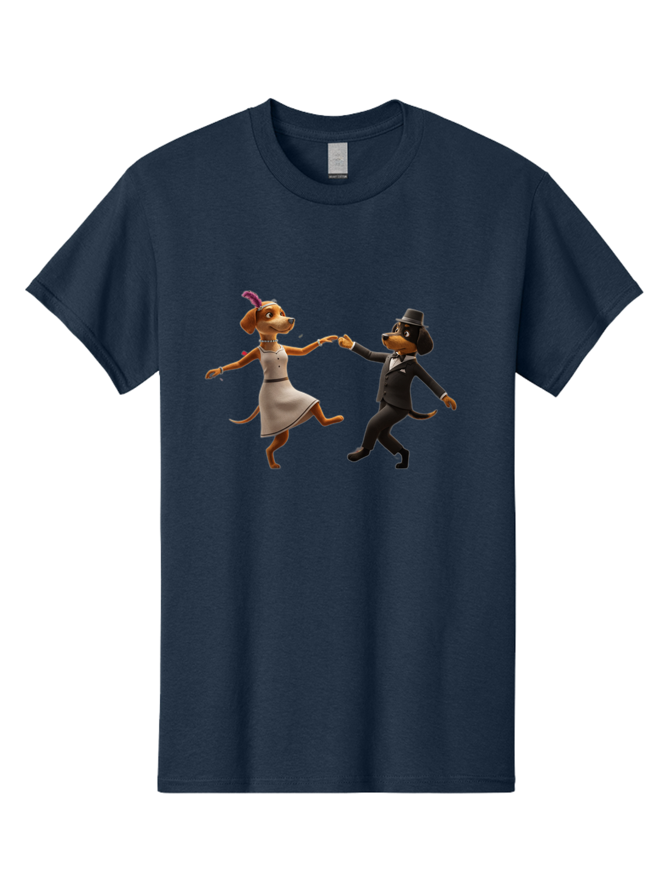 Dancing-Dogs Men'S Graphic Tee, 100% Cotton, Comfortable Casual Summer Wear, Machine Washable, Anthropomorphic Dogs Dancing Together, Lady Dog In A Dress And Hat, Gentleman Dog In A Suit, Romantic Dance, Dog Couple, Illustration, Bac973