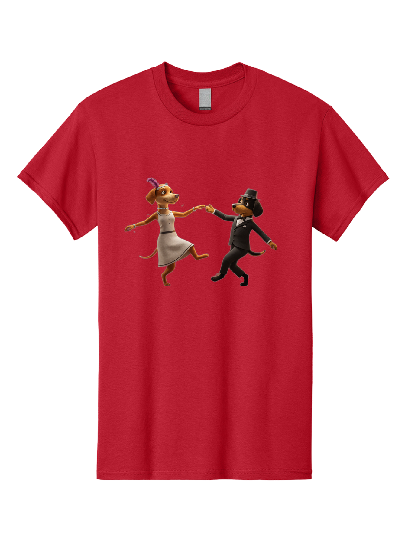 Dancing-Dogs Men'S Graphic Tee, 100% Cotton, Comfortable Casual Summer Wear, Machine Washable, Anthropomorphic Dogs Dancing Together, Lady Dog In A Dress And Hat, Gentleman Dog In A Suit, Romantic Dance, Dog Couple, Illustration, Bac973