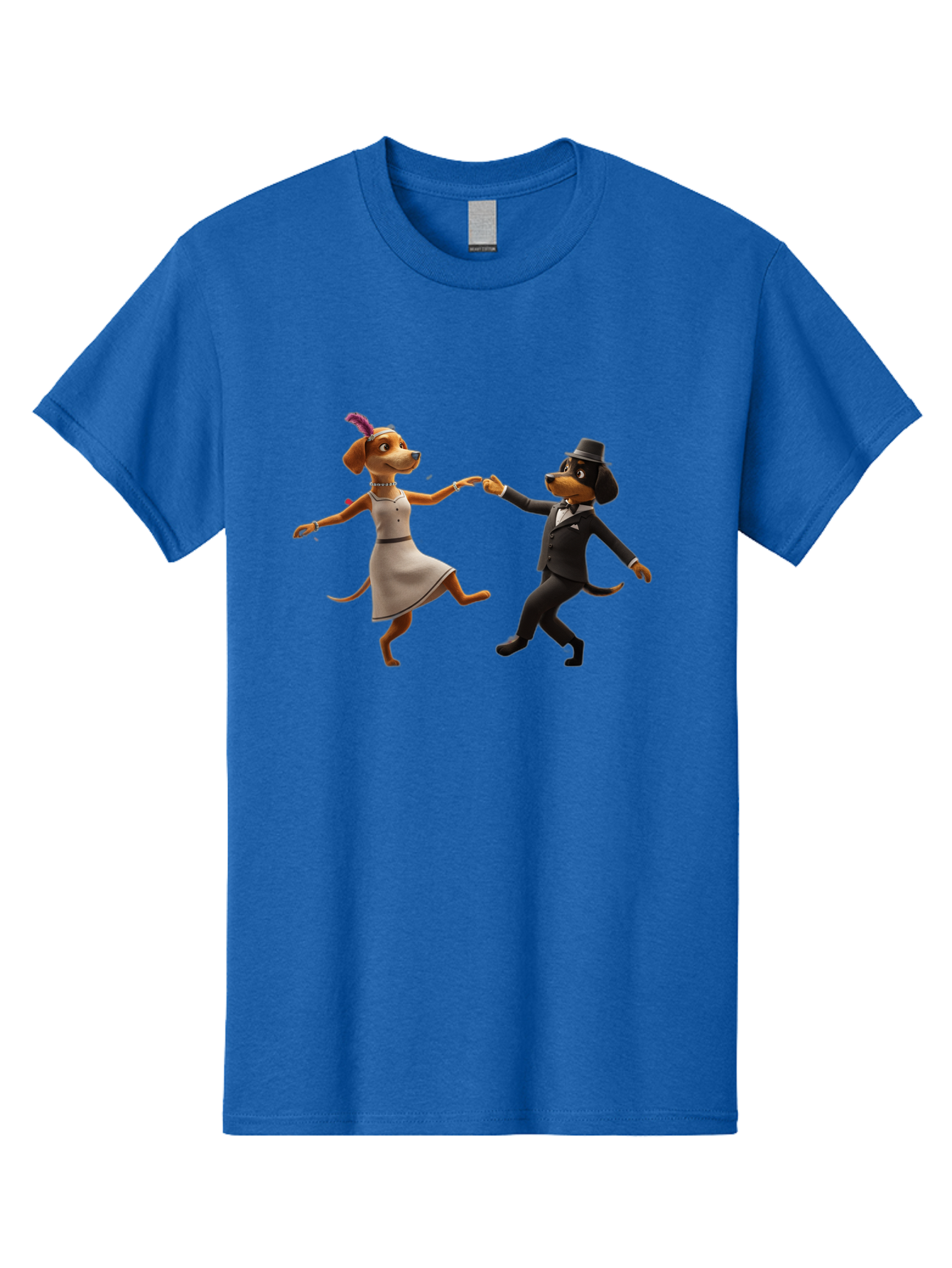 Dancing-Dogs Men'S Graphic Tee, 100% Cotton, Comfortable Casual Summer Wear, Machine Washable, Anthropomorphic Dogs Dancing Together, Lady Dog In A Dress And Hat, Gentleman Dog In A Suit, Romantic Dance, Dog Couple, Illustration, Bac973