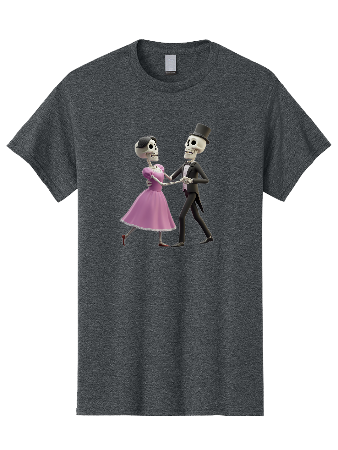 Dancing-Skeletons Men'S Graphic Tee, 100% Cotton, Comfortable Casual Summer Wear, Machine Washable, Skeleton Couple Dancing, Day Of The Dead Celebration, Calavera Fashion, Traditional Mexican Attire, Sugar Skull Makeup, Waltz Dance, Bac974