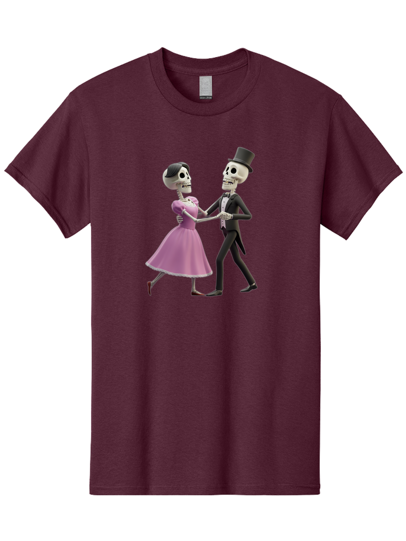 Dancing-Skeletons Men'S Graphic Tee, 100% Cotton, Comfortable Casual Summer Wear, Machine Washable, Skeleton Couple Dancing, Day Of The Dead Celebration, Calavera Fashion, Traditional Mexican Attire, Sugar Skull Makeup, Waltz Dance, Bac974