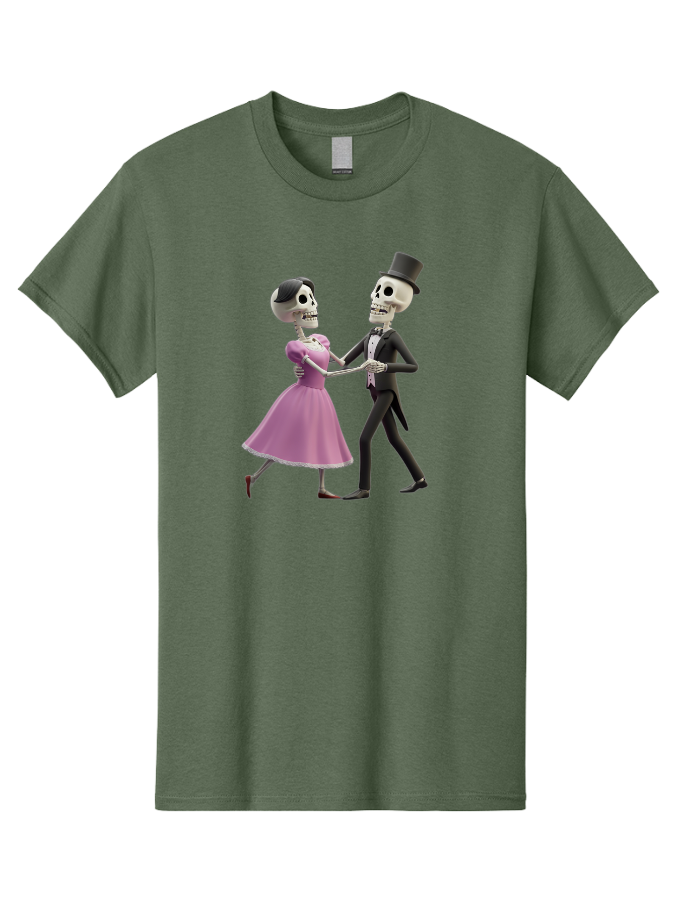Dancing-Skeletons Men'S Graphic Tee, 100% Cotton, Comfortable Casual Summer Wear, Machine Washable, Skeleton Couple Dancing, Day Of The Dead Celebration, Calavera Fashion, Traditional Mexican Attire, Sugar Skull Makeup, Waltz Dance, Bac974