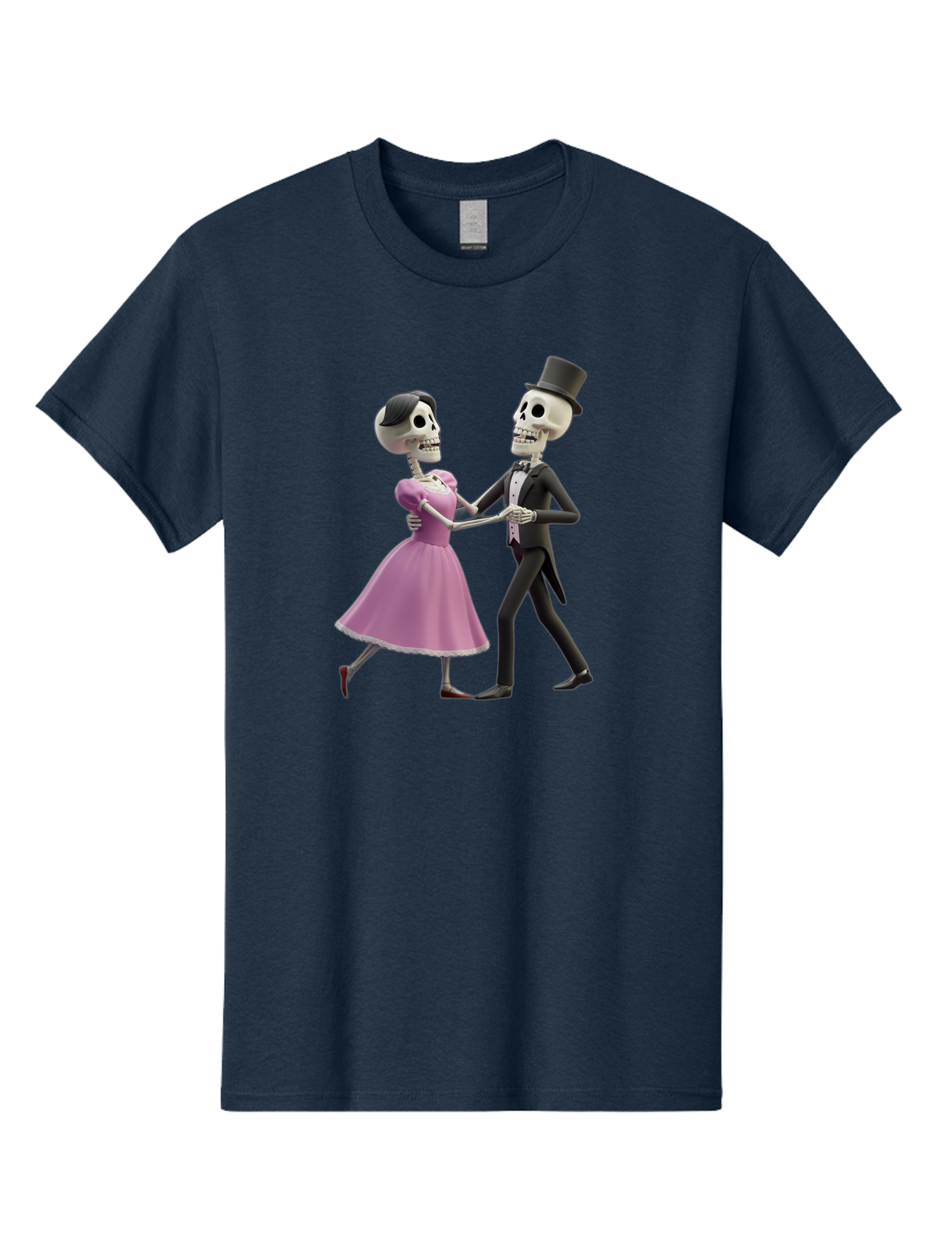 Dancing-Skeletons Men'S Graphic Tee, 100% Cotton, Comfortable Casual Summer Wear, Machine Washable, Skeleton Couple Dancing, Day Of The Dead Celebration, Calavera Fashion, Traditional Mexican Attire, Sugar Skull Makeup, Waltz Dance, Bac974
