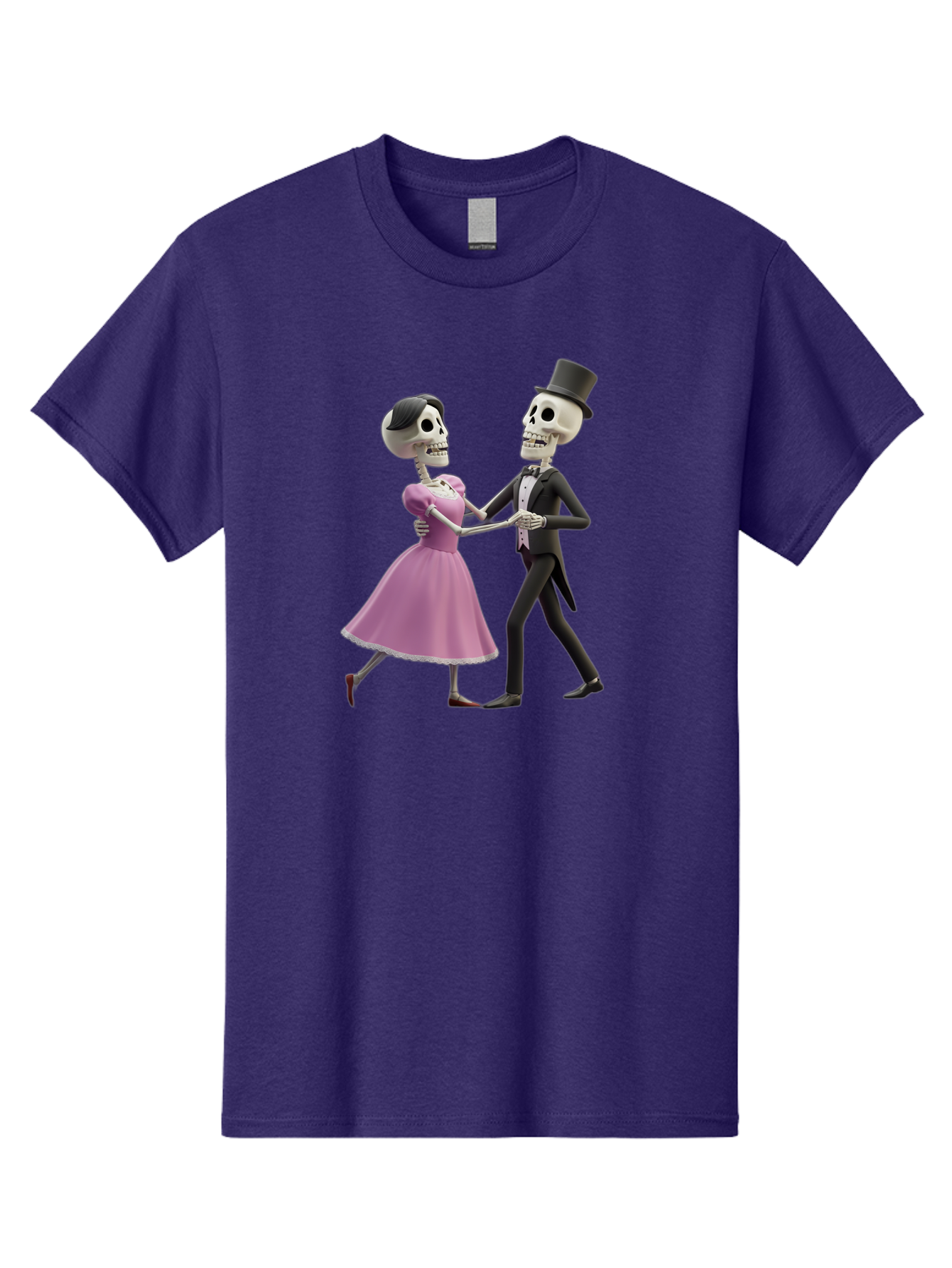 Dancing-Skeletons Men'S Graphic Tee, 100% Cotton, Comfortable Casual Summer Wear, Machine Washable, Skeleton Couple Dancing, Day Of The Dead Celebration, Calavera Fashion, Traditional Mexican Attire, Sugar Skull Makeup, Waltz Dance, Bac974