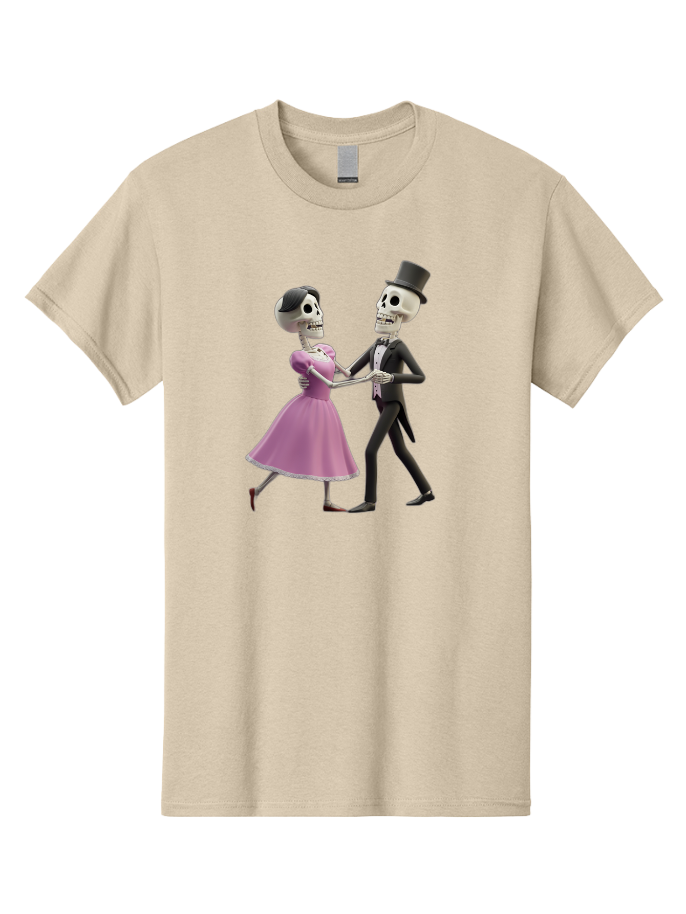 Dancing-Skeletons Men'S Graphic Tee, 100% Cotton, Comfortable Casual Summer Wear, Machine Washable, Skeleton Couple Dancing, Day Of The Dead Celebration, Calavera Fashion, Traditional Mexican Attire, Sugar Skull Makeup, Waltz Dance, Bac974