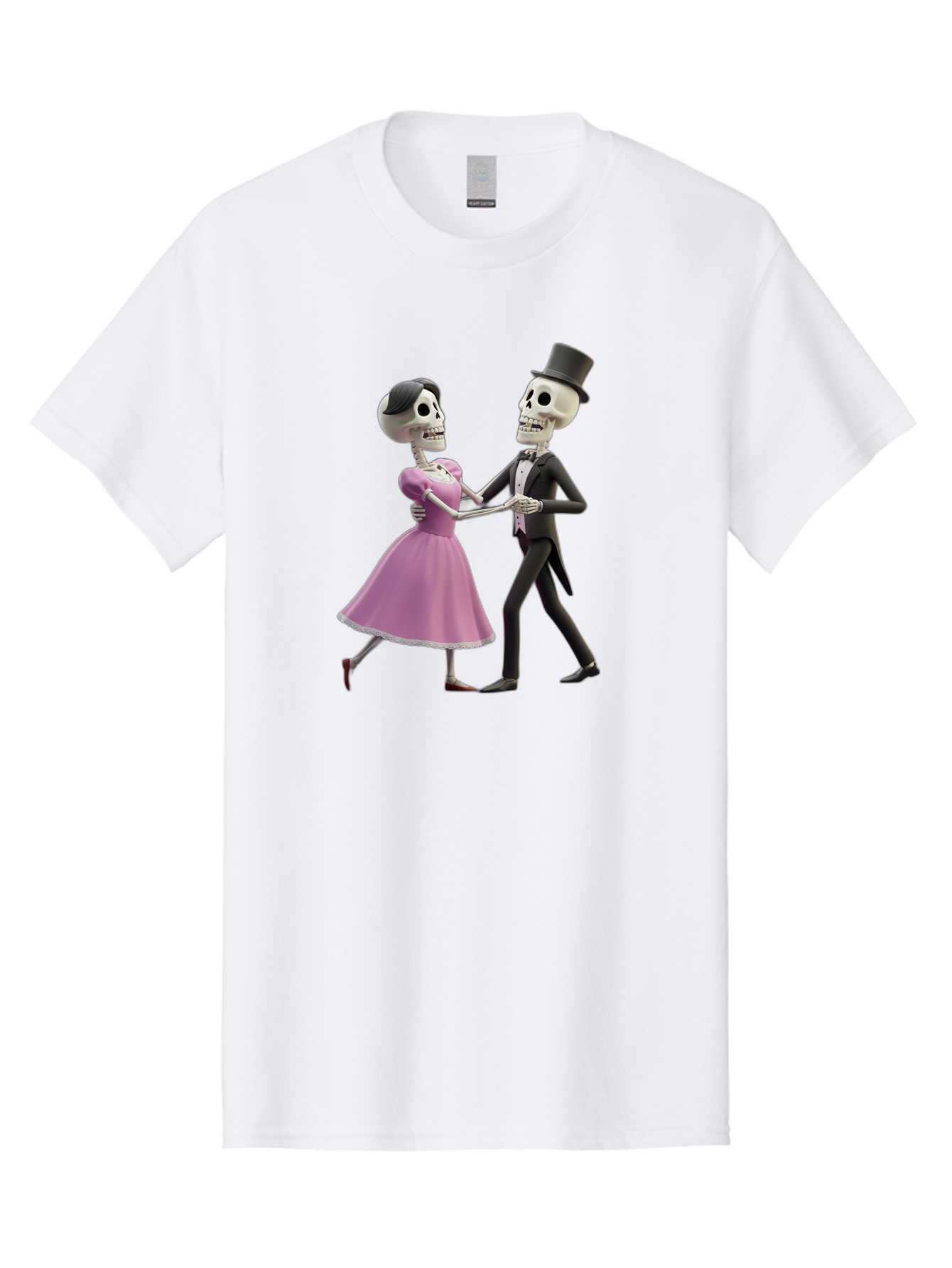 Dancing-Skeletons Men'S Graphic Tee, 100% Cotton, Comfortable Casual Summer Wear, Machine Washable, Skeleton Couple Dancing, Day Of The Dead Celebration, Calavera Fashion, Traditional Mexican Attire, Sugar Skull Makeup, Waltz Dance, Bac974